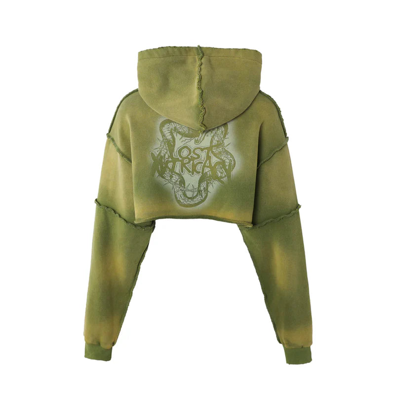 Lost Intricacy Cropped Moss Green Zip Up Hoodie (Women's)