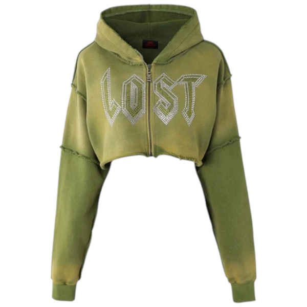 Lost Intricacy "Olive" Crop Zip Up (Womens)