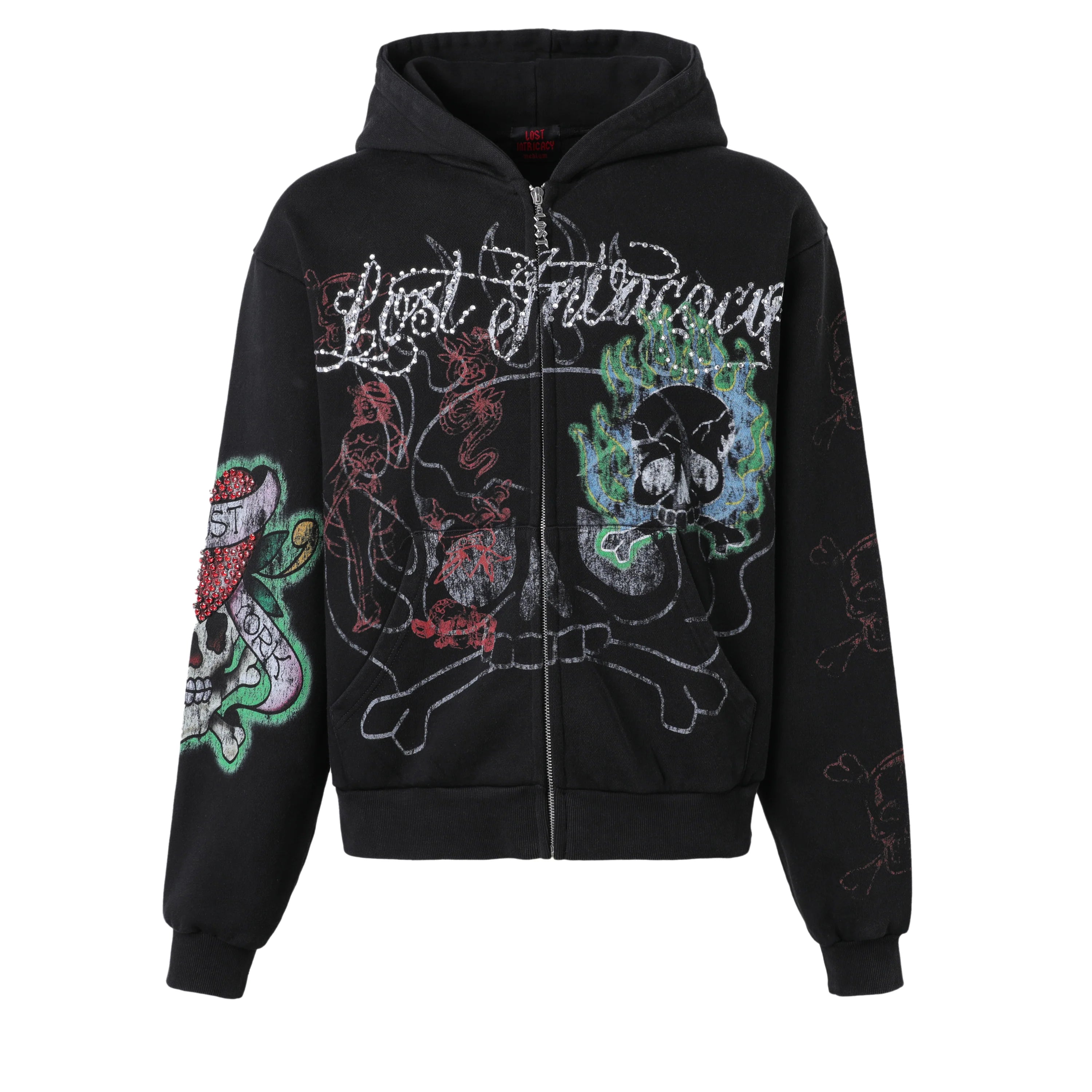 Lost Intricacy 'Ink & Bones' Black Zip Up Hoodie