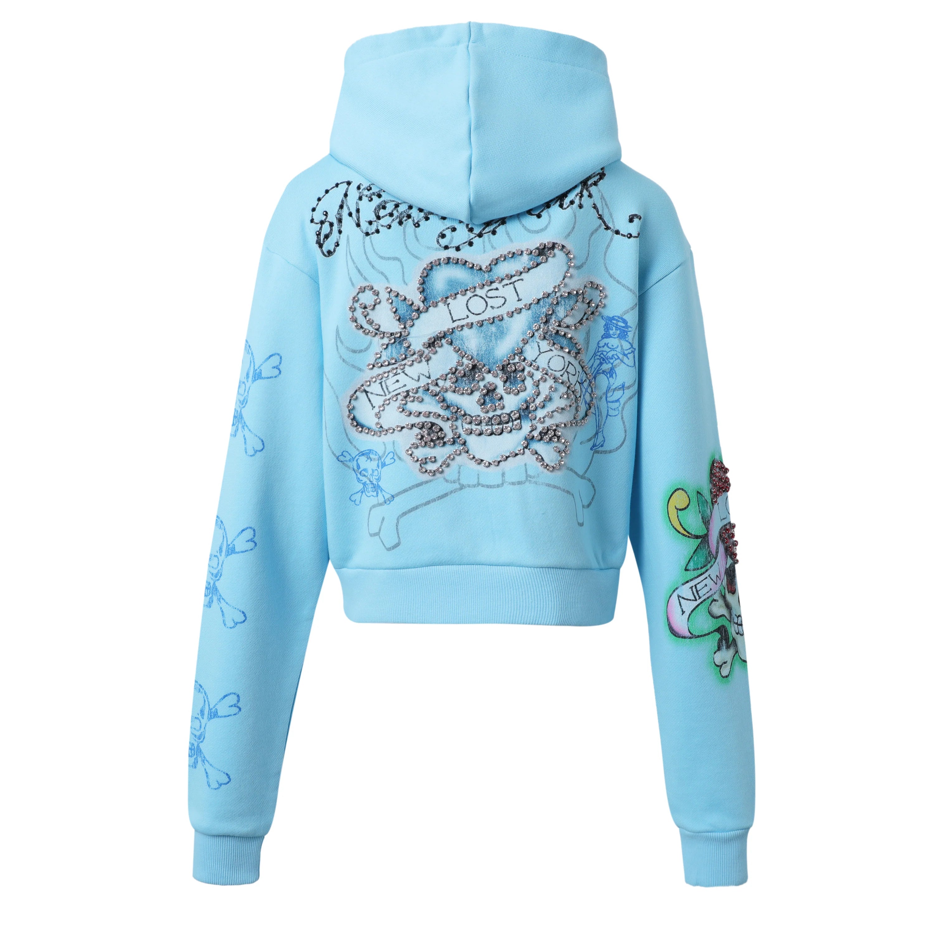 Lost Intricacy 'Ink & Bones' Light Blue Zip Up Hoodie (Women's)