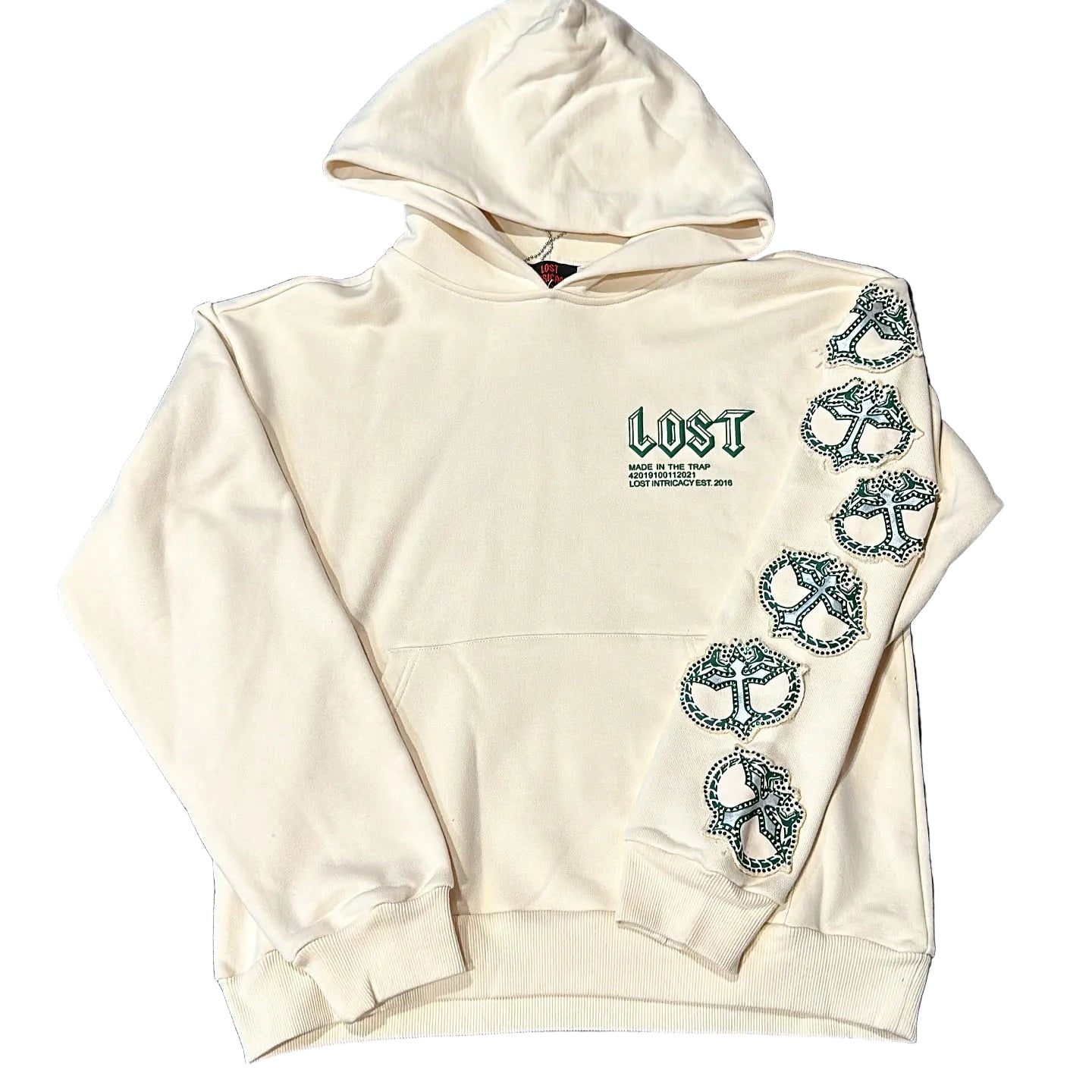 Lost Intricacy 'MITT' Cream & Green Hoodie