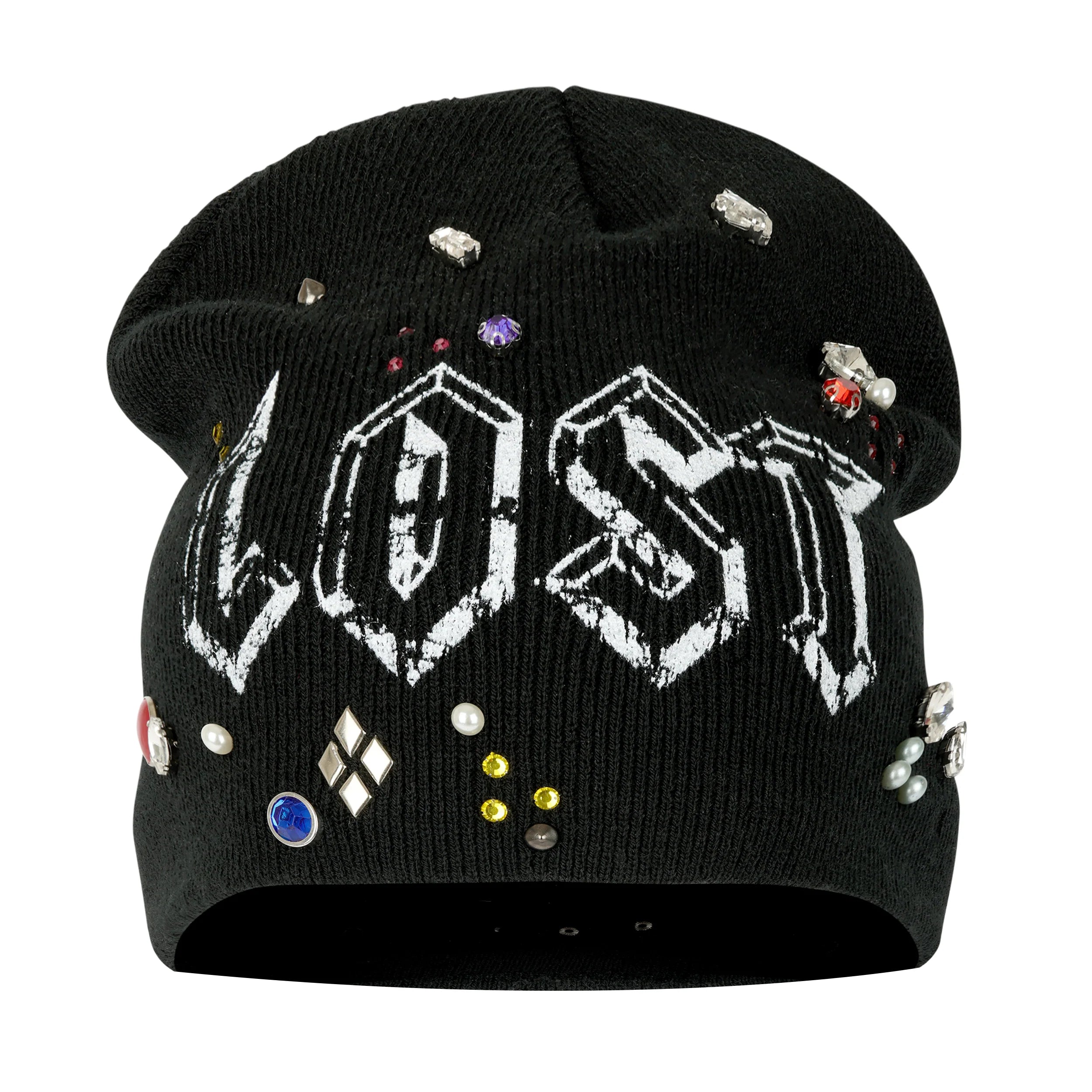 Lost Intricacy 'Multicolor Rhinestone' Black & White Beanie