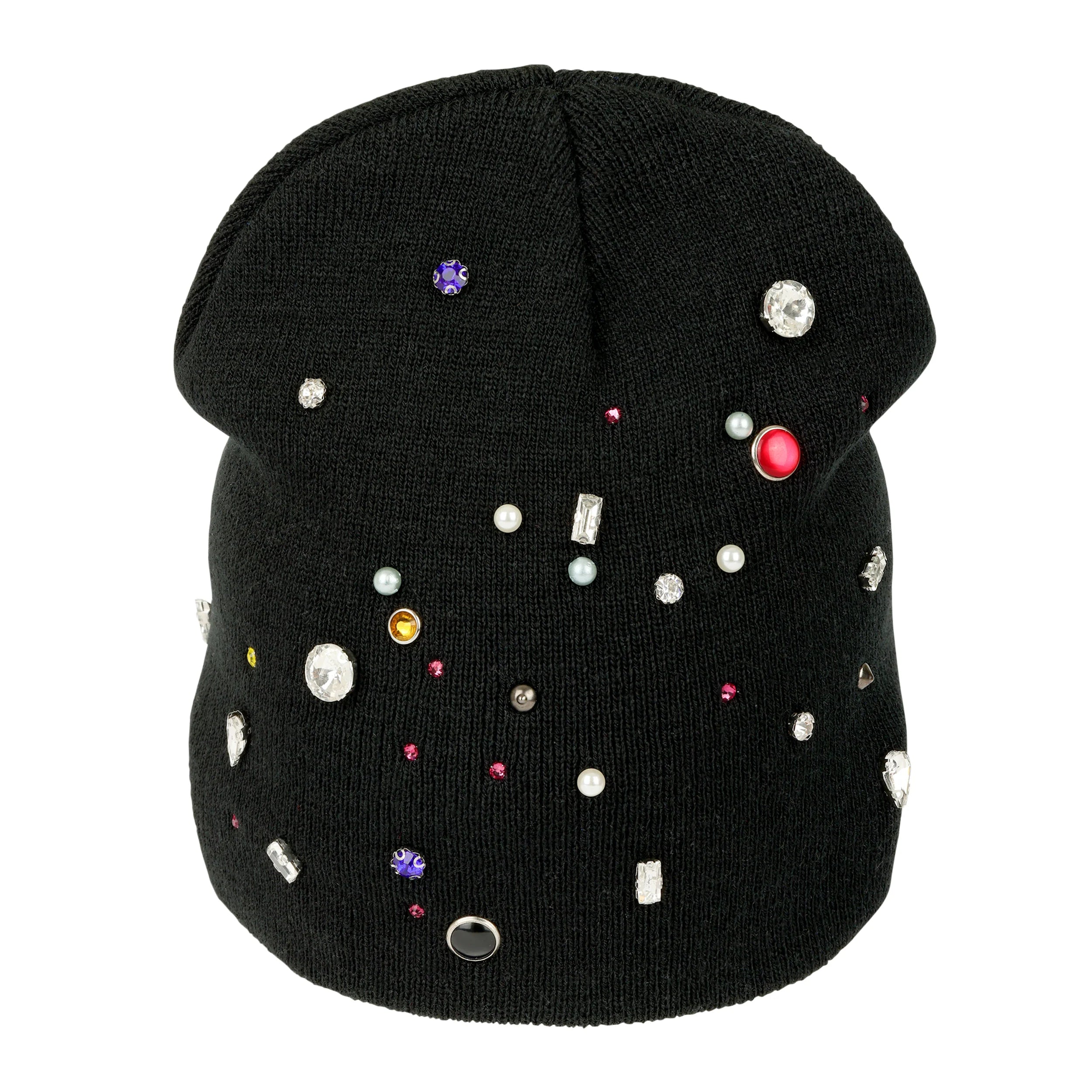 Lost Intricacy 'Multicolor Rhinestone' Black & White Beanie