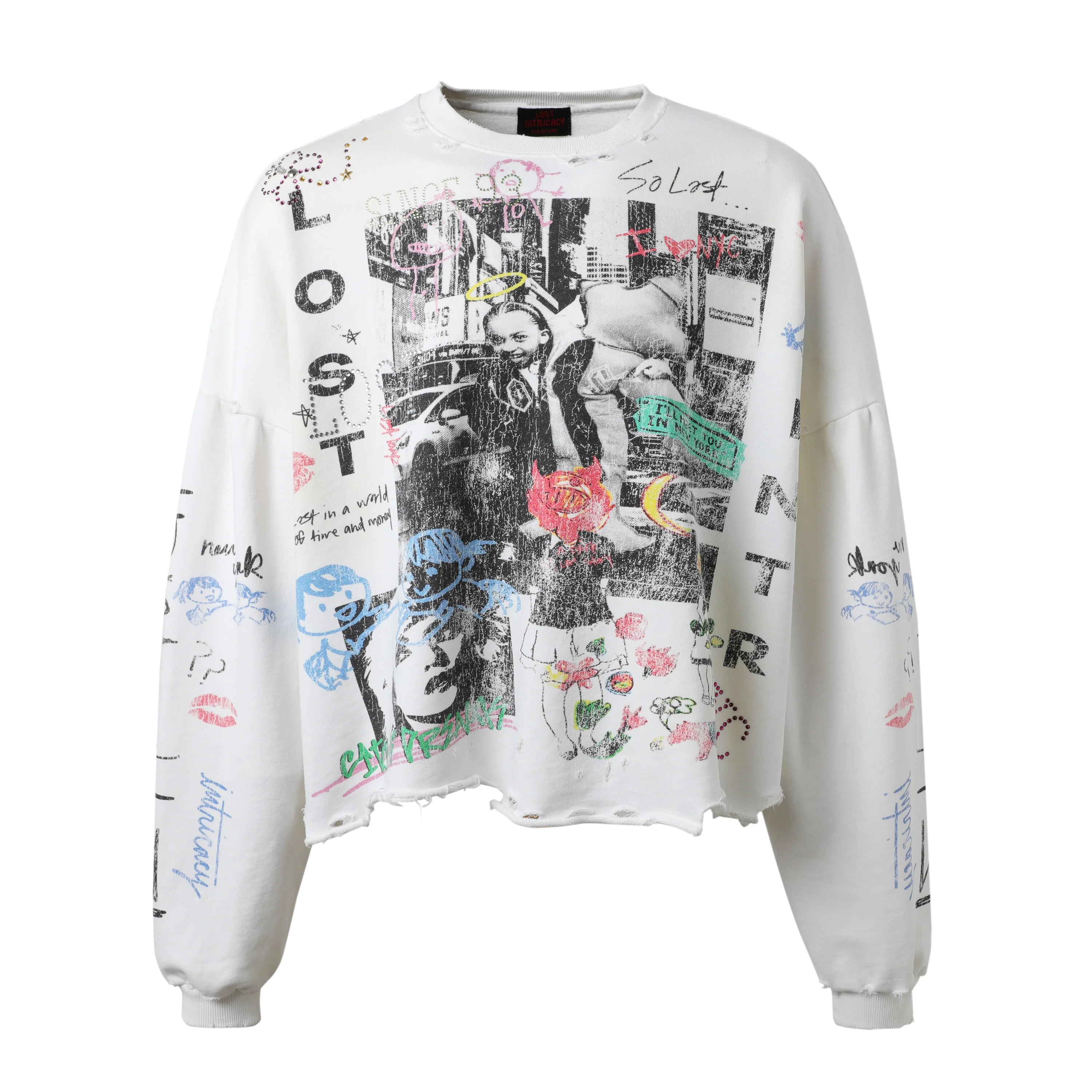 Lost Intricacy 'Noah's Ark' White LS Crewneck