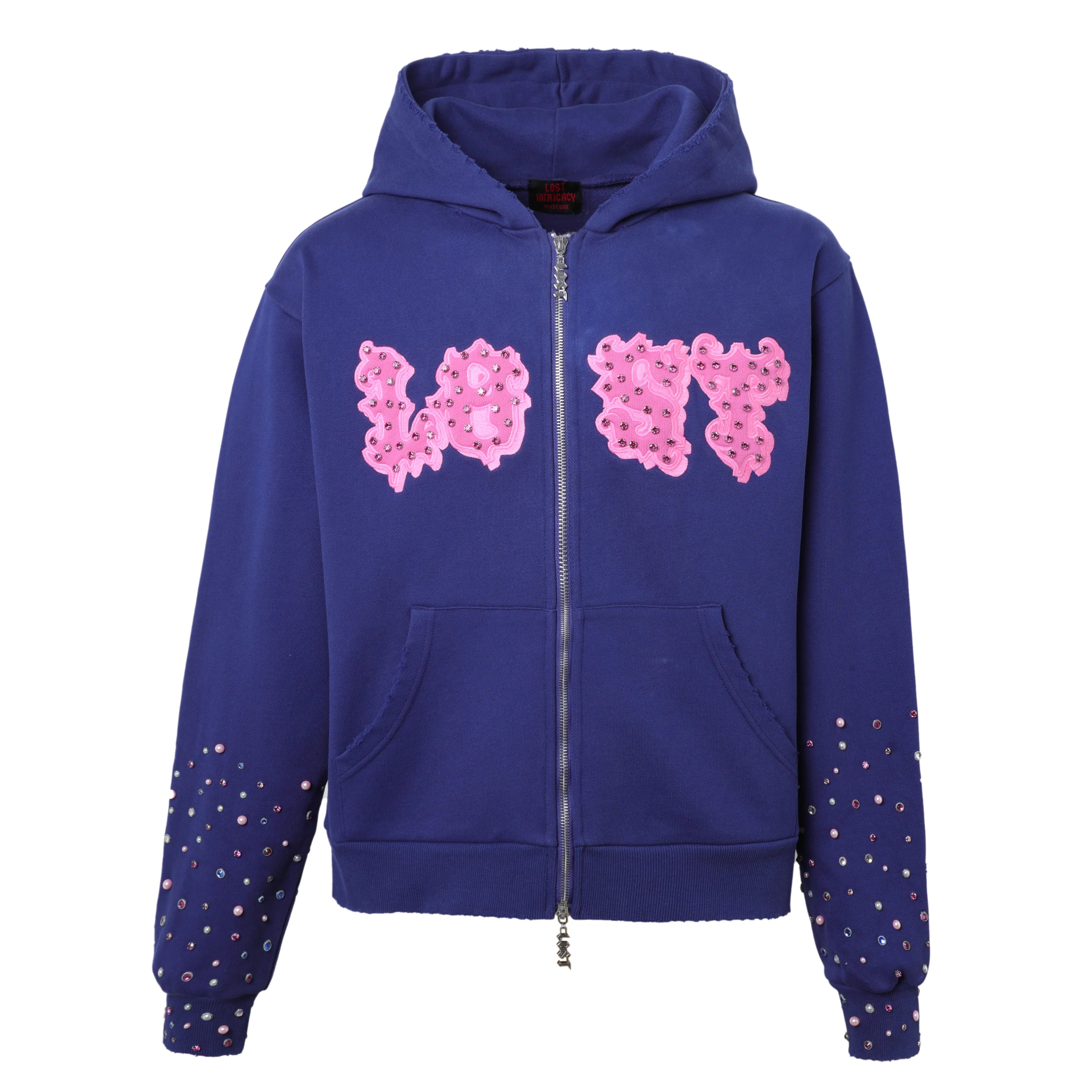 Lost Intricacy 'Patch' Navy & Pink Zip Up Hoodie
