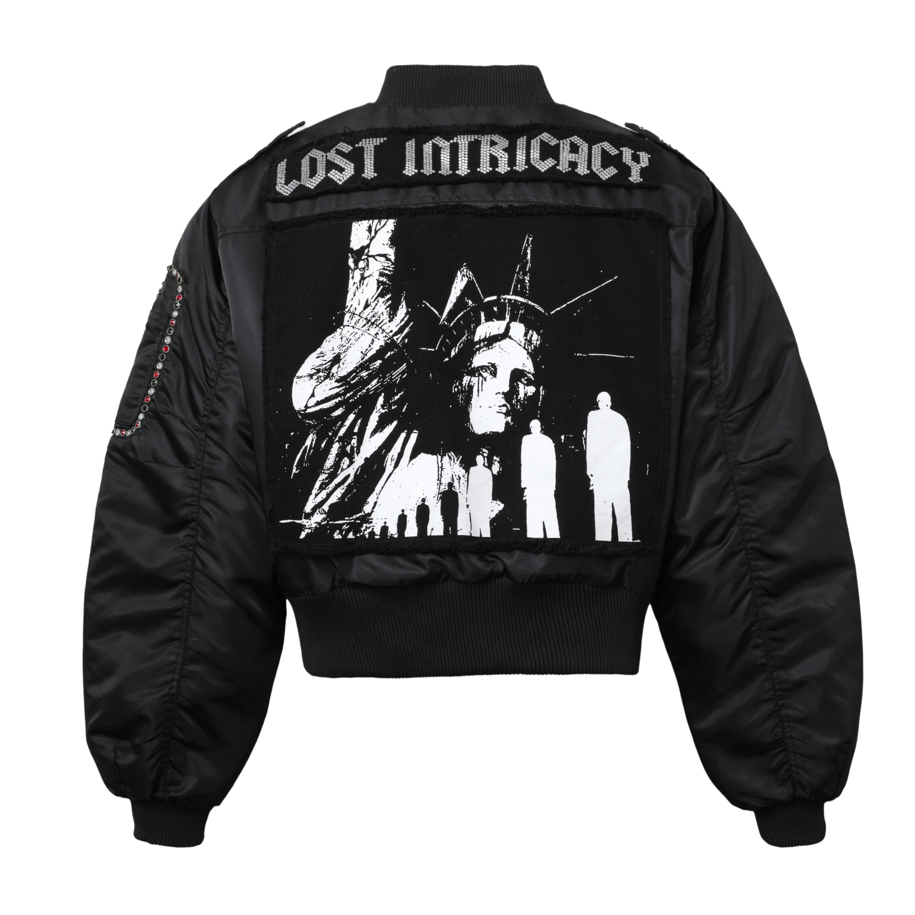 Lost Intricacy 'Red & Clear Stone' Black Bomber Jacket