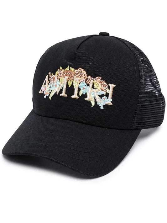 Amiri Floral Logo Trucker Hat Black