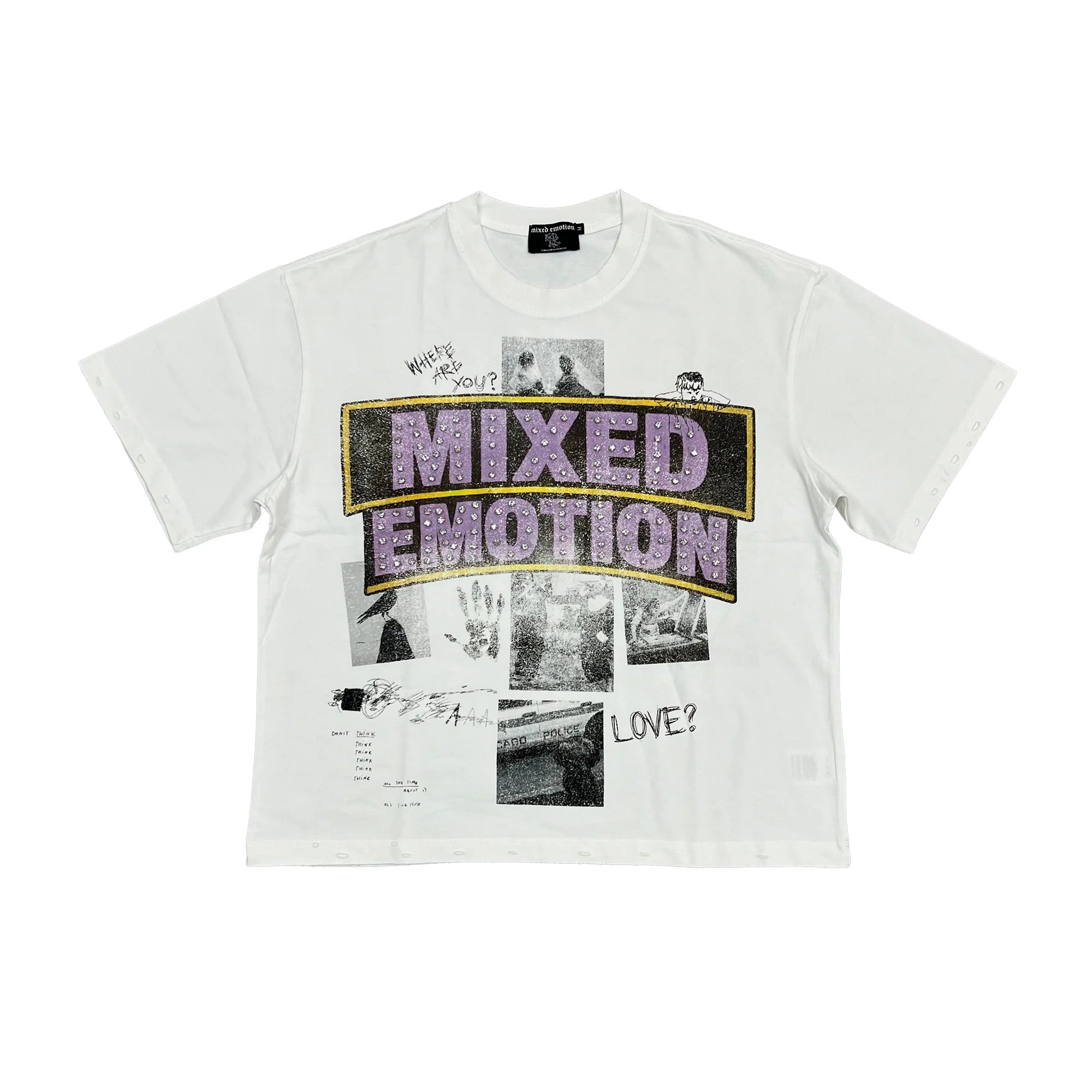 Mixed Emotions "Lost Identity" White Rhinestone Tee