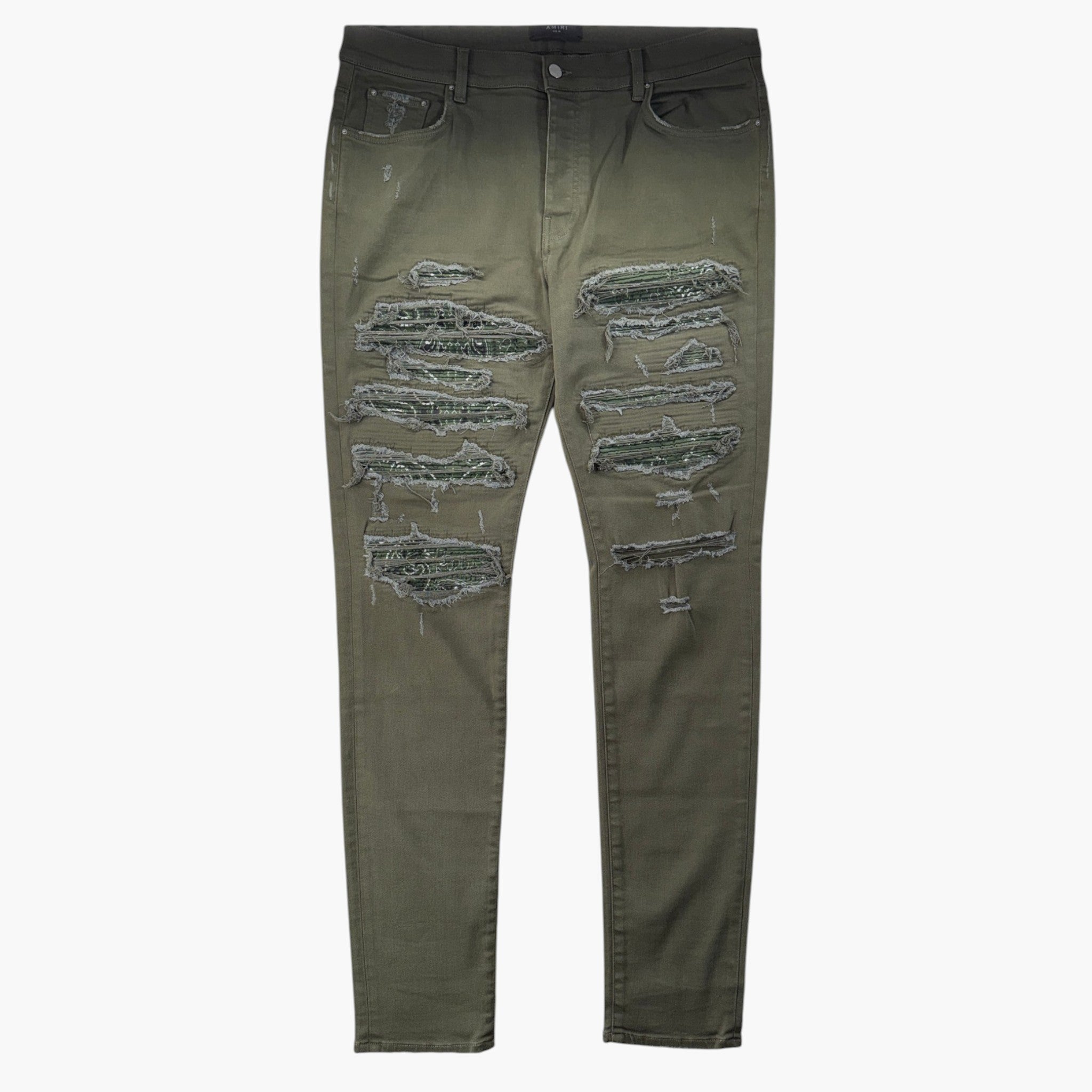 Amiri Paisley Thrasher Patch Olive Tonal Jeans