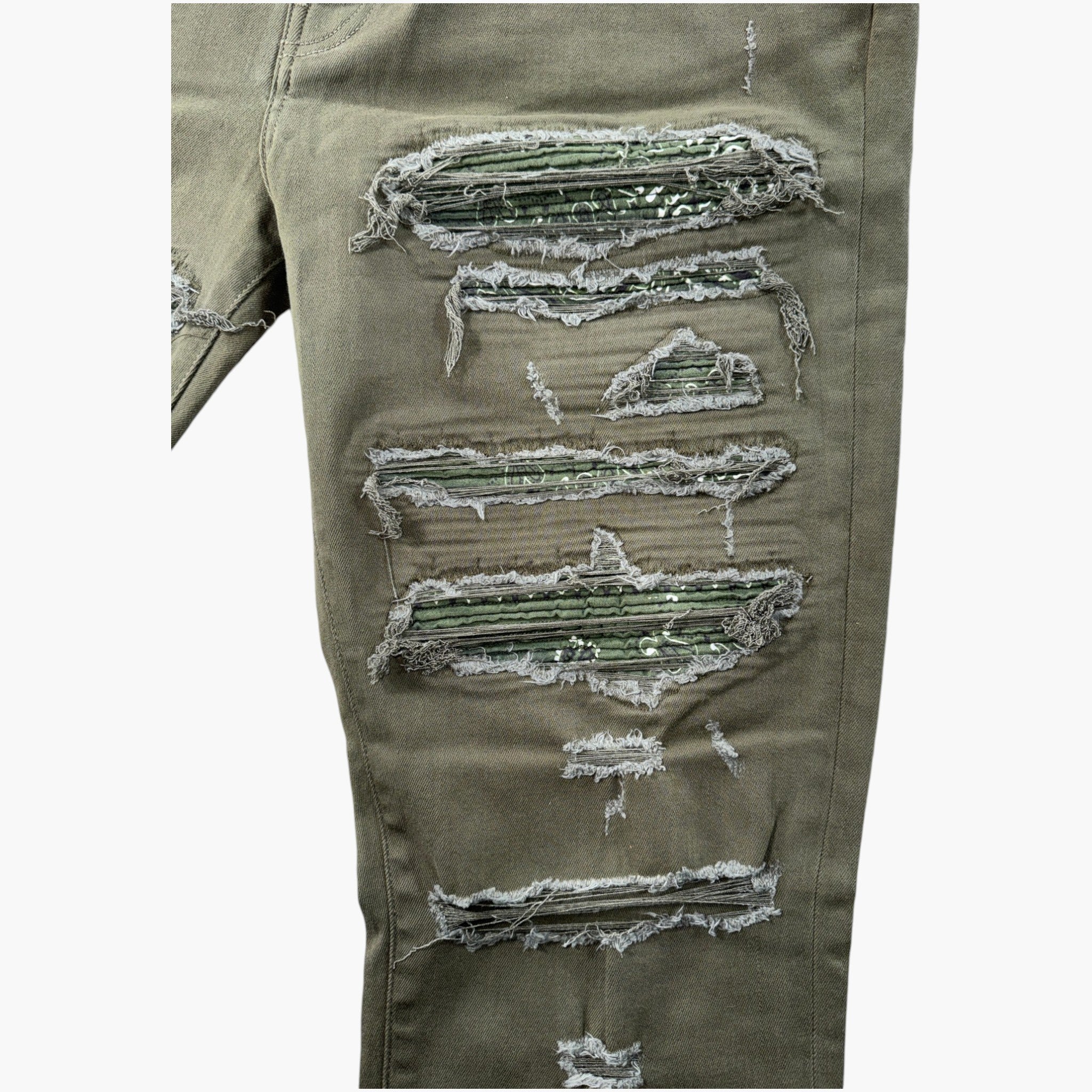 Amiri Paisley Thrasher Patch Olive Tonal Jeans