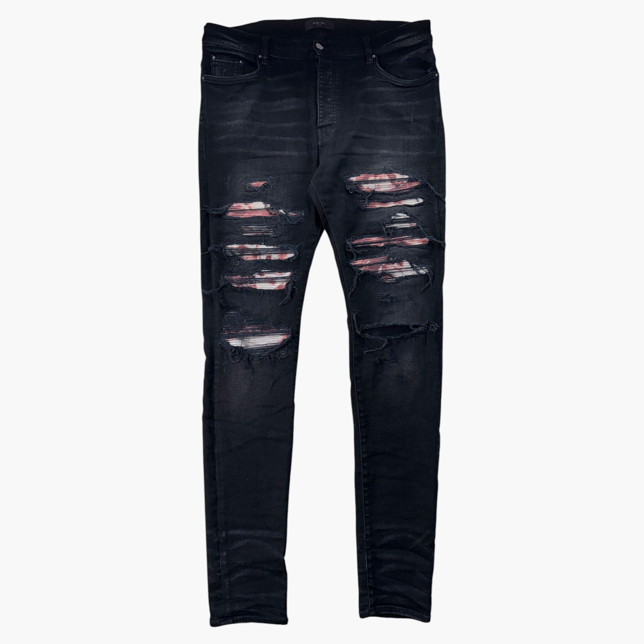Amiri Thrasher Black Wash & Red Tie Dye Patch Jeans