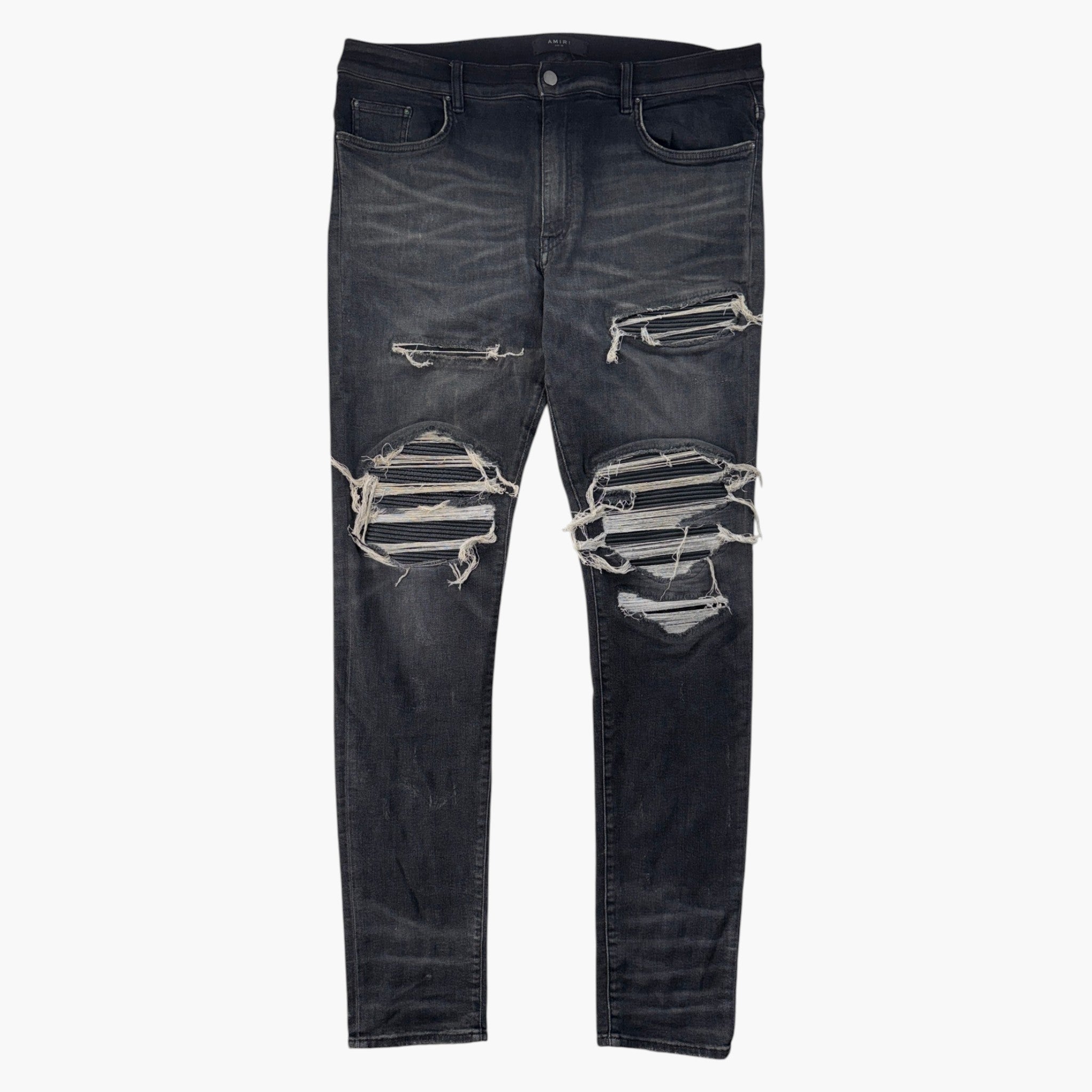 Amiri MX1 OG Patch Grey & Black Leather Jeans