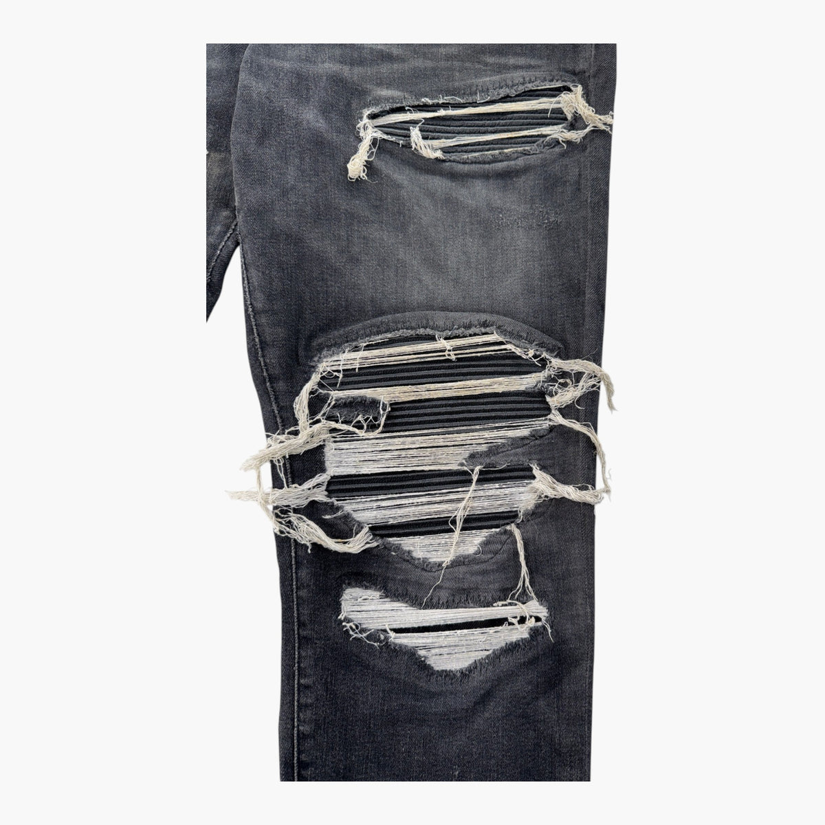 Amiri MX1 OG Patch Grey & Black Leather Jeans