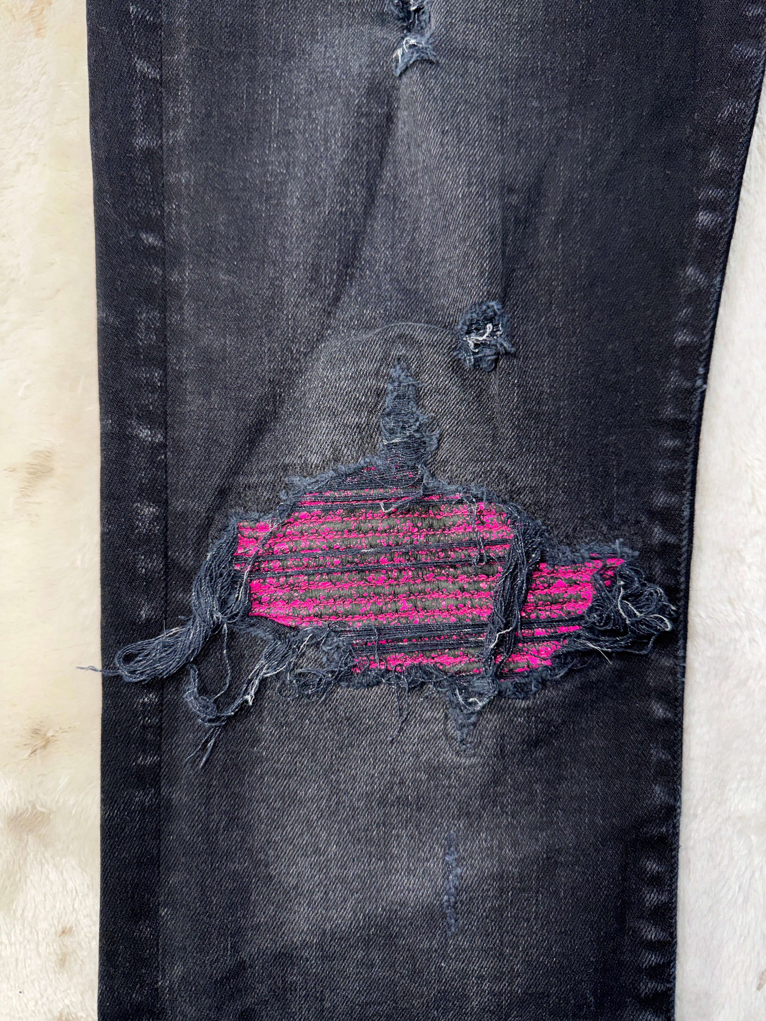 Amiri MX1 Black Wash & Pink Crackle Patch Jeans