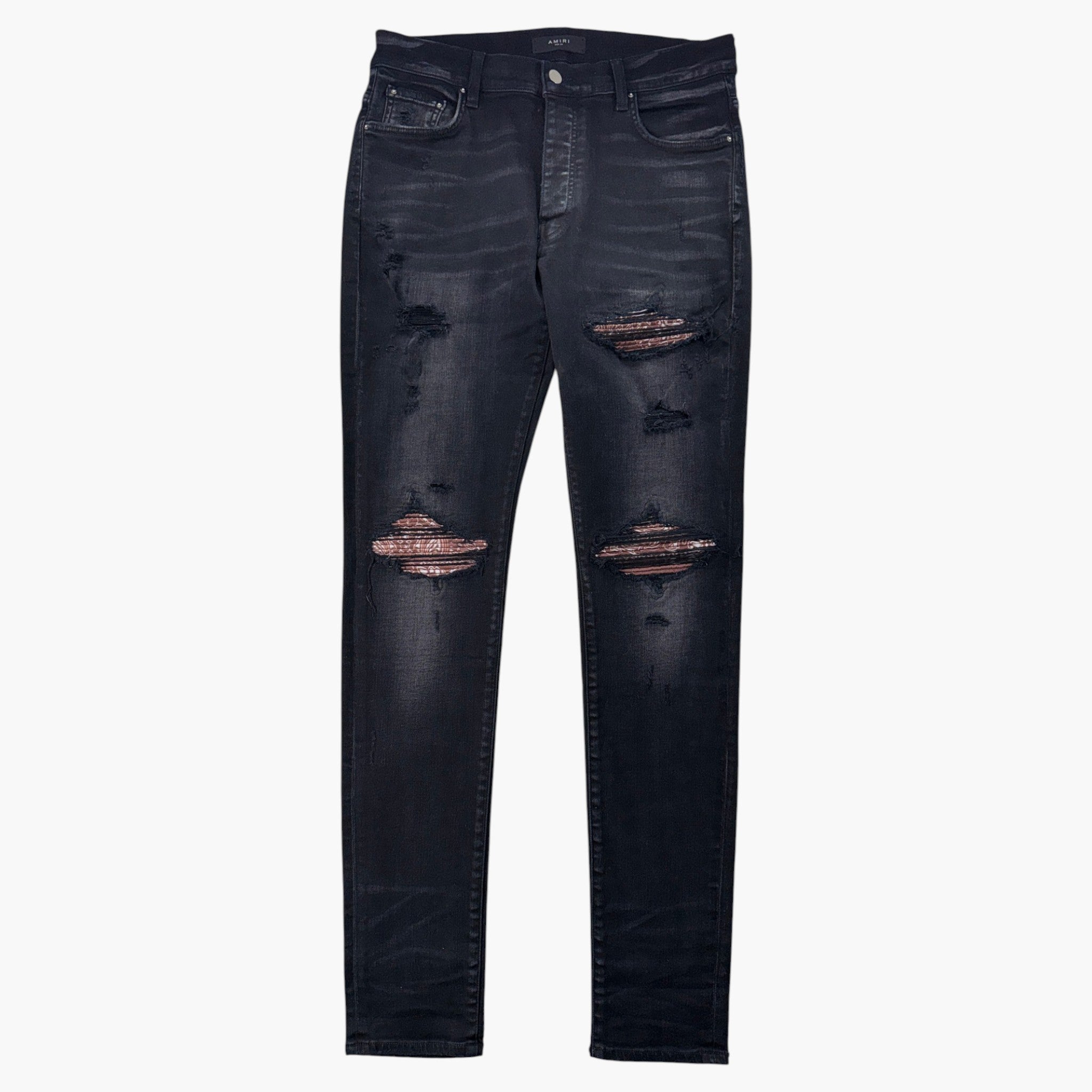 Amiri MX1 Black Wash & Brown Paisley Jeans