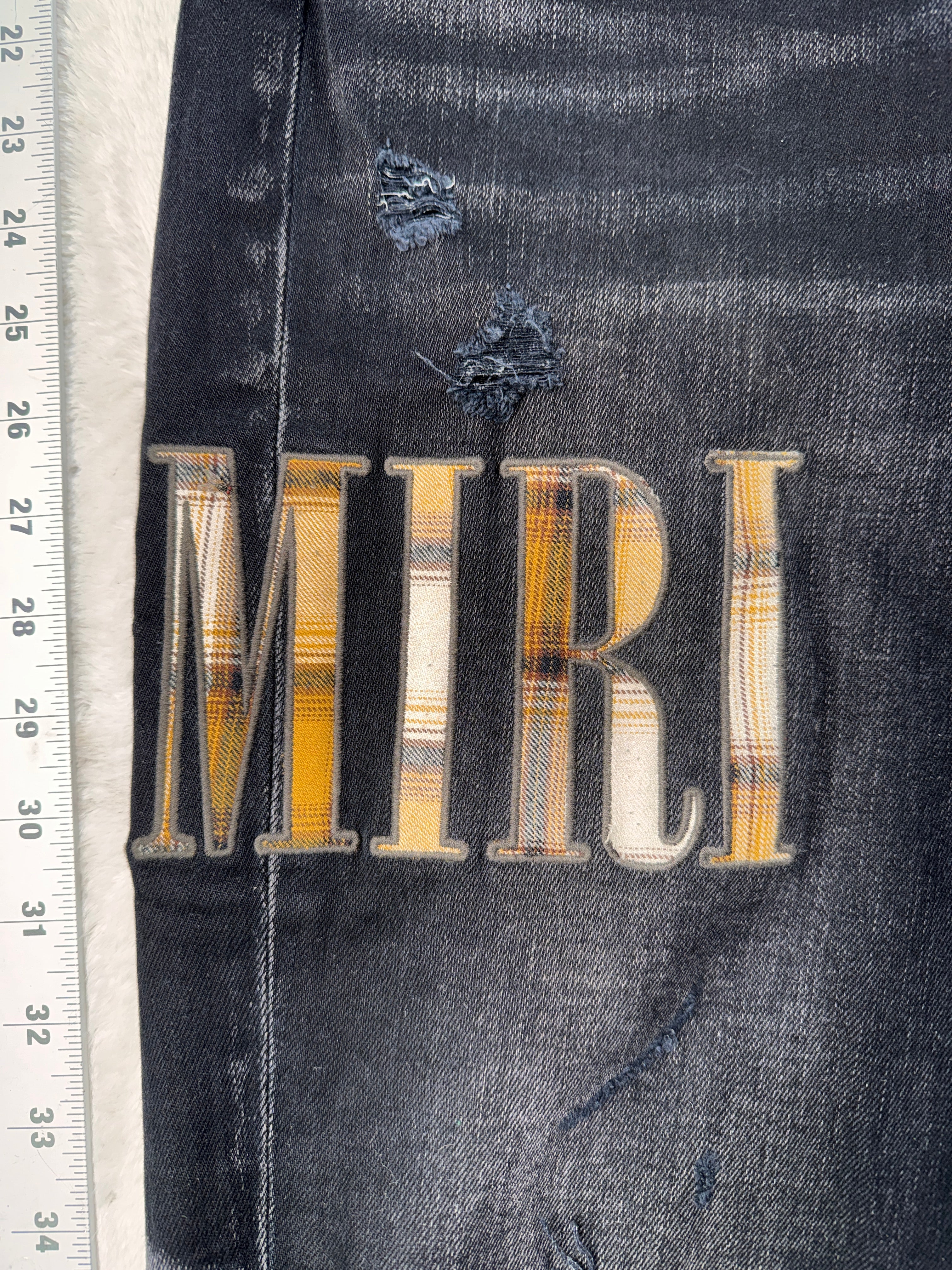 Amiri Black Wash & Yellow Plaid Side Logo Jeans