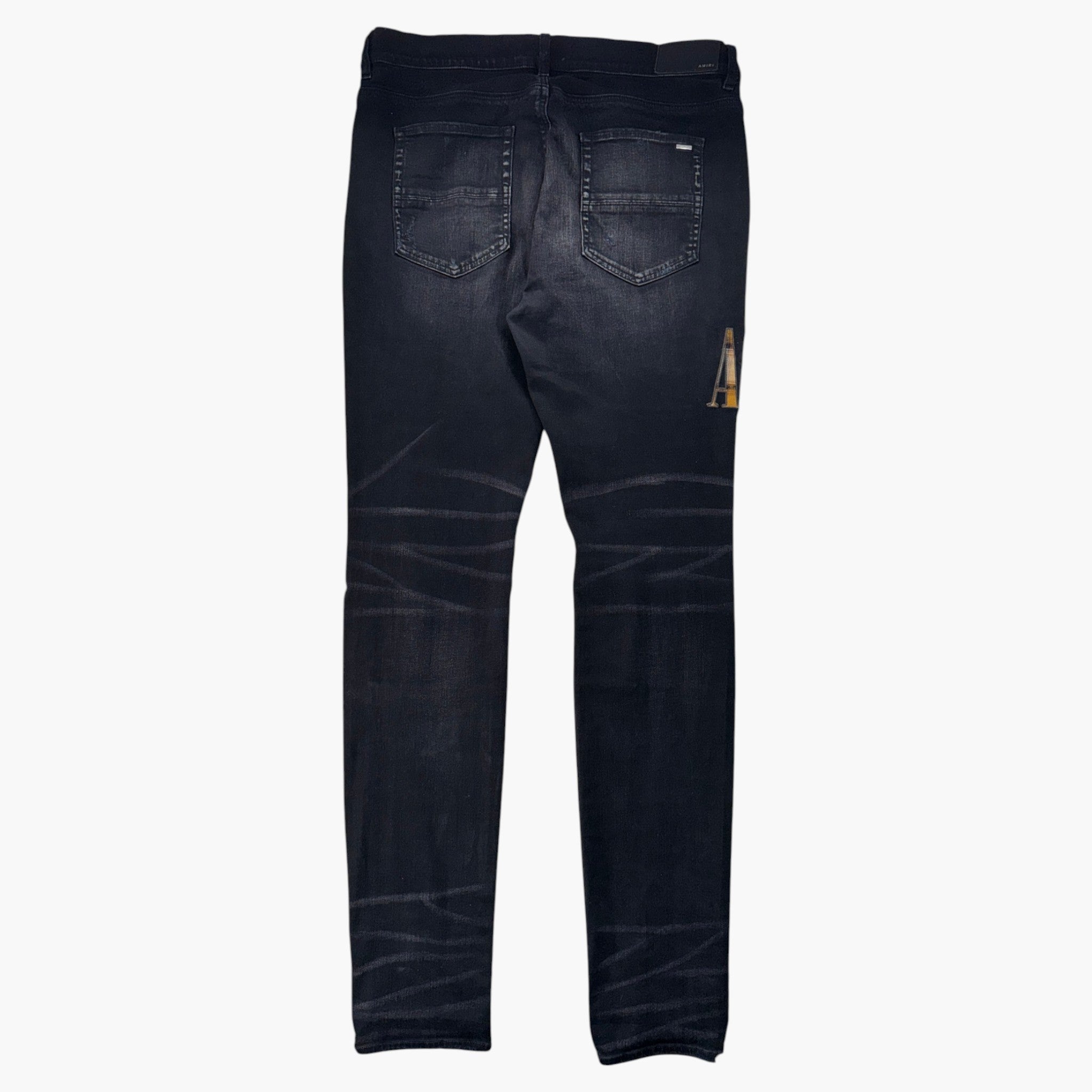Amiri Black Wash & Yellow Plaid Side Logo Jeans