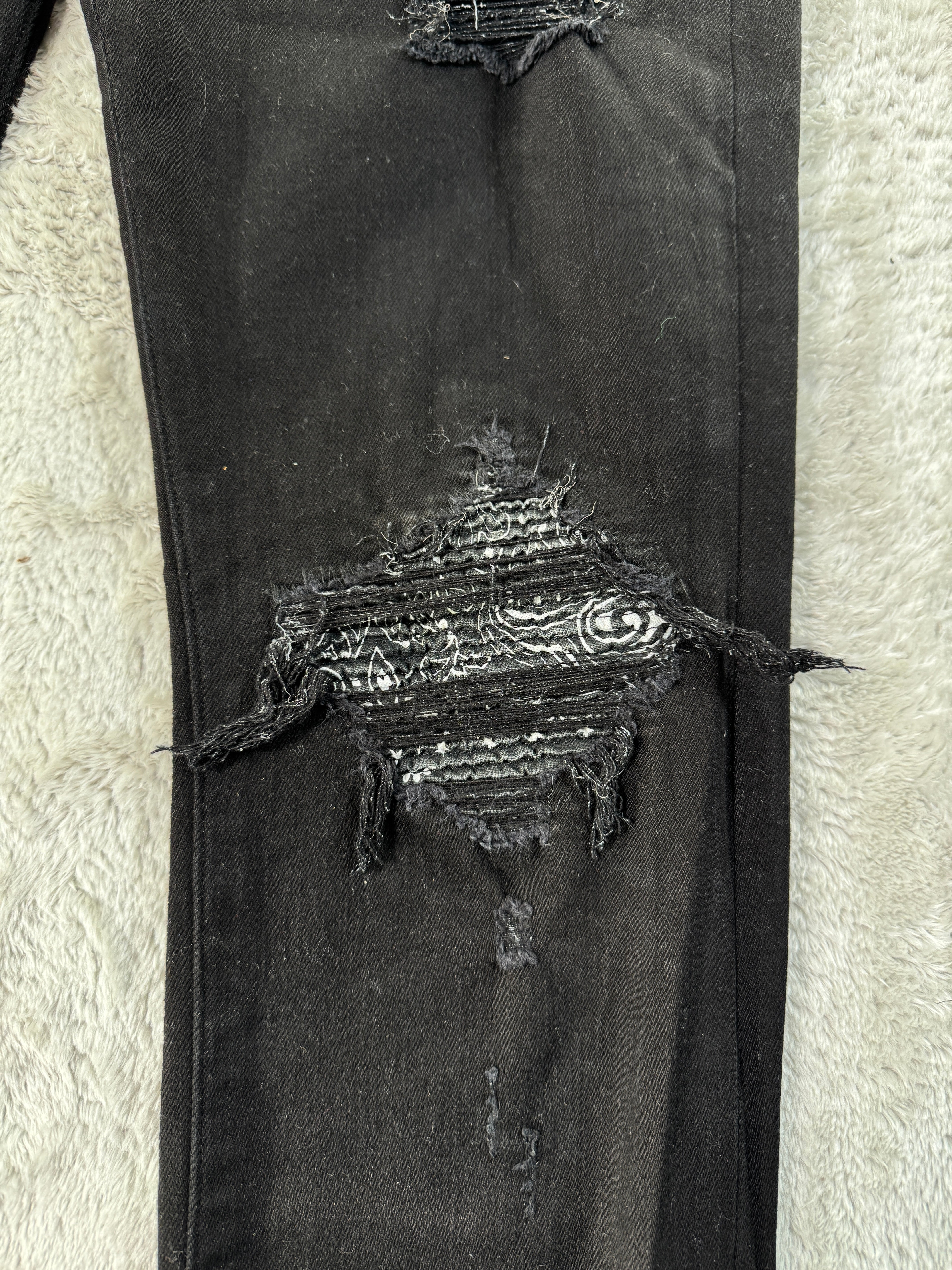 Amiri MX1 Black & Black Leather Patch Jeans