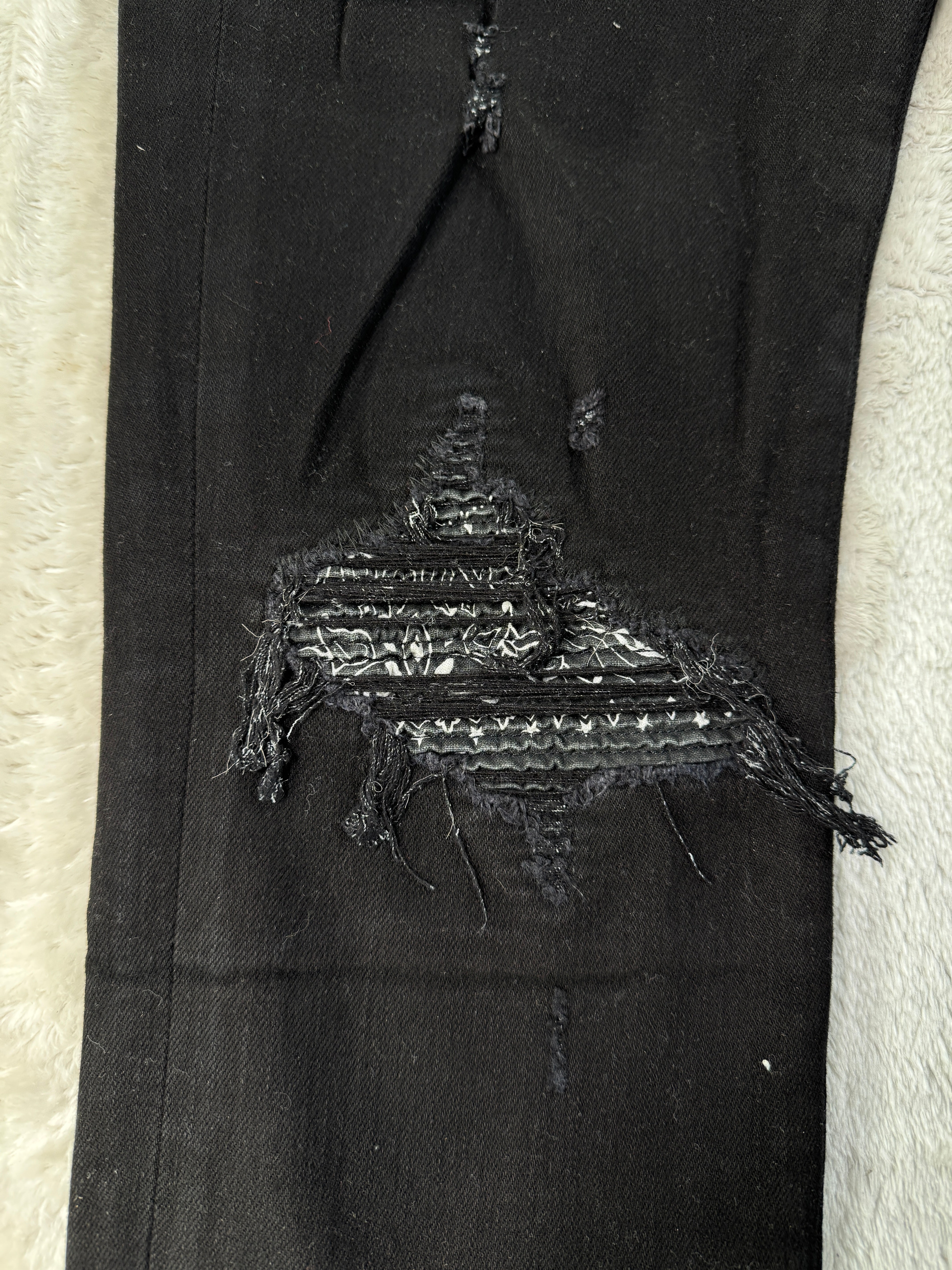 Amiri MX1 Black & Black Leather Patch Jeans