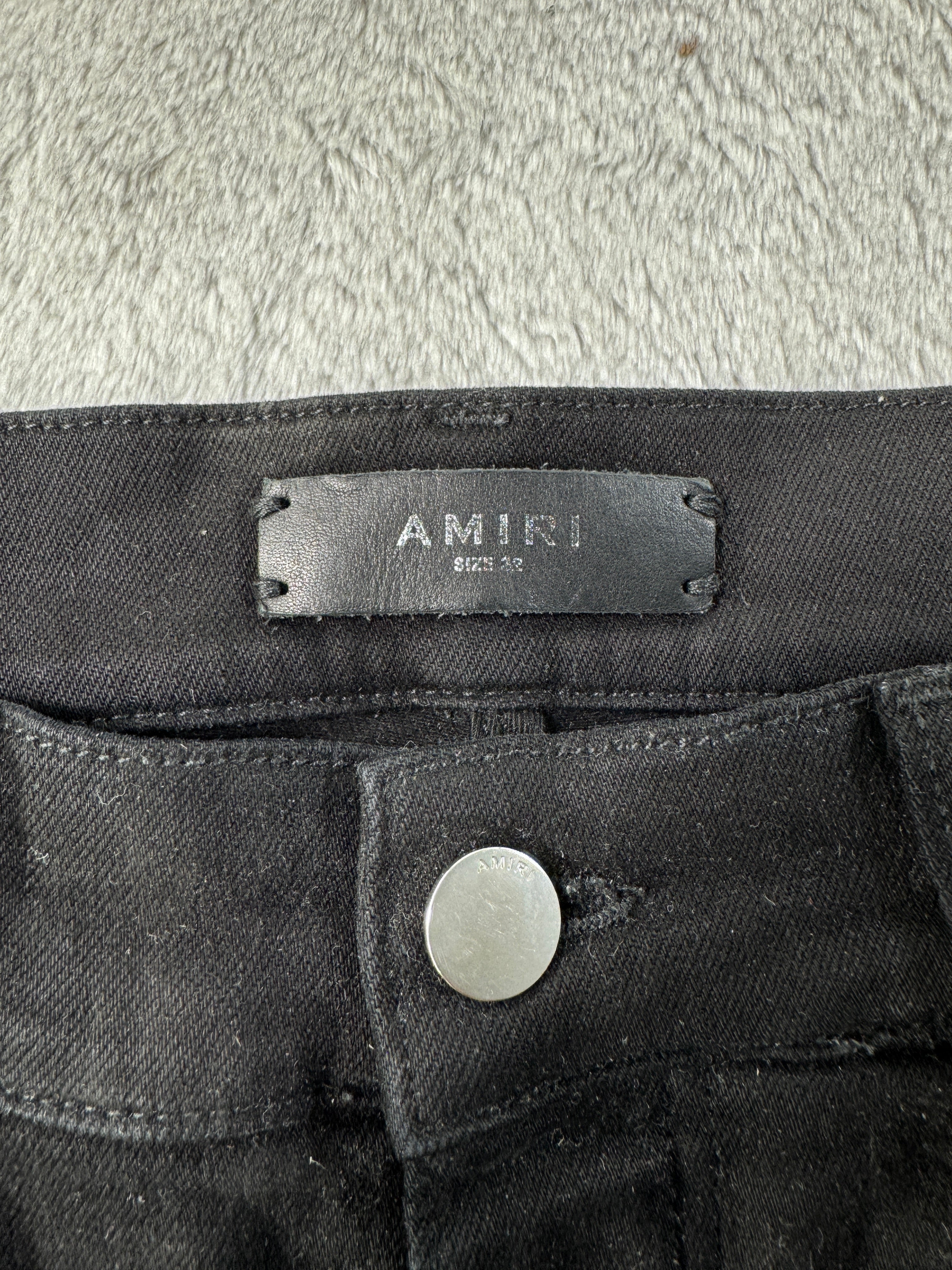 Amiri MX1 Black & Black Leather Patch Jeans