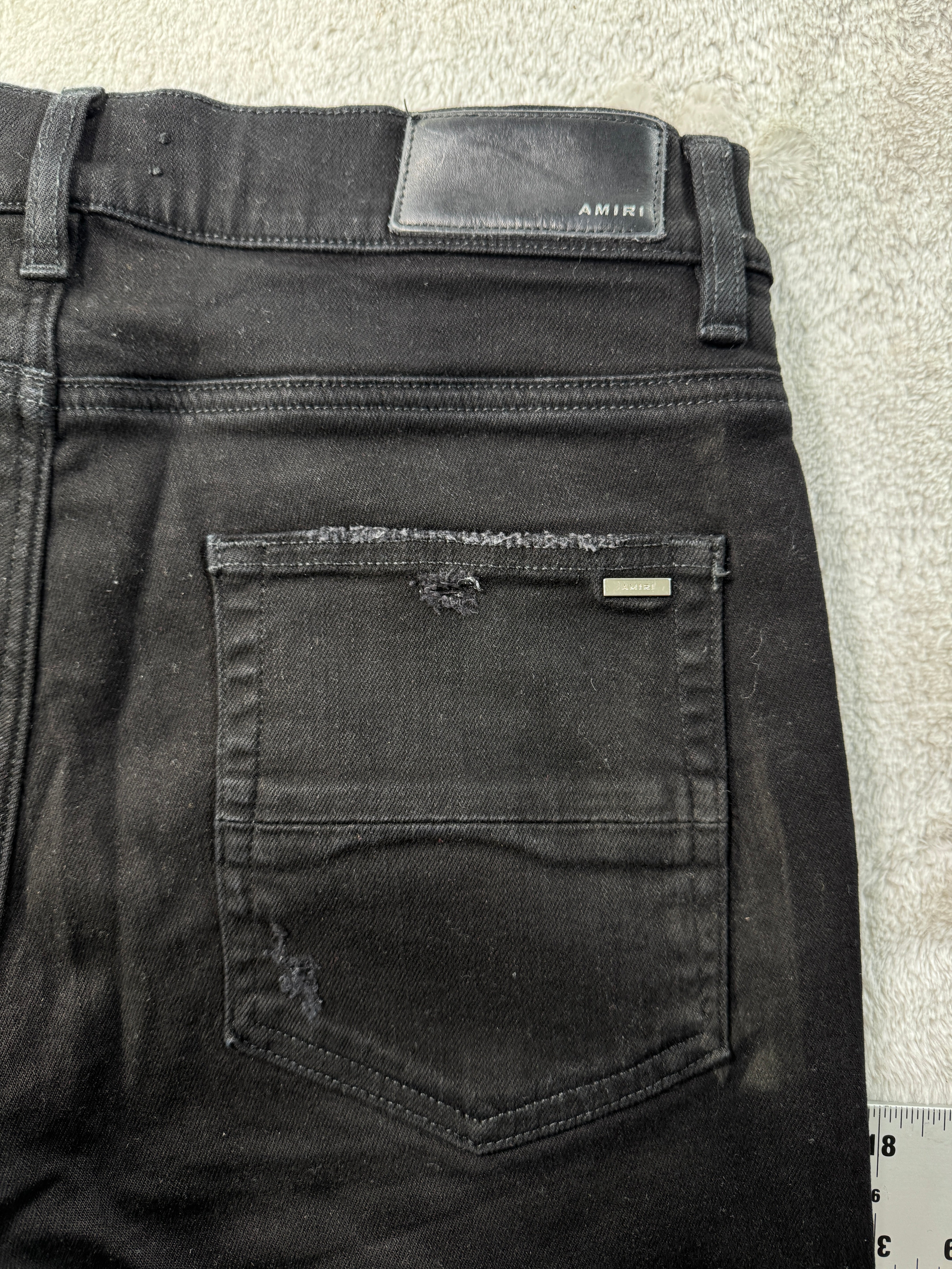 Amiri MX1 Black & Black Leather Patch Jeans
