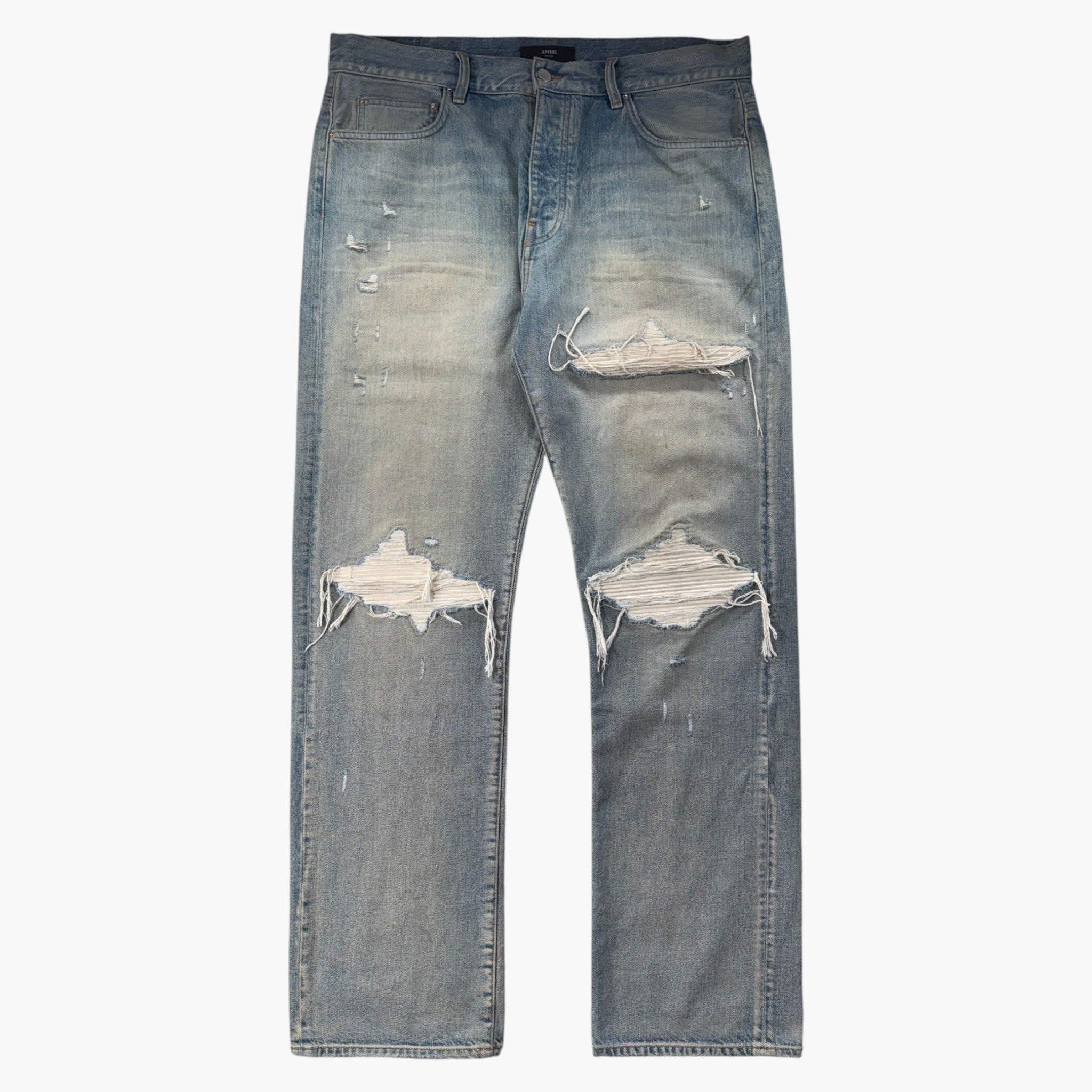 Amiri MX1 Light Wash Straight Leg & White Patch Jeans