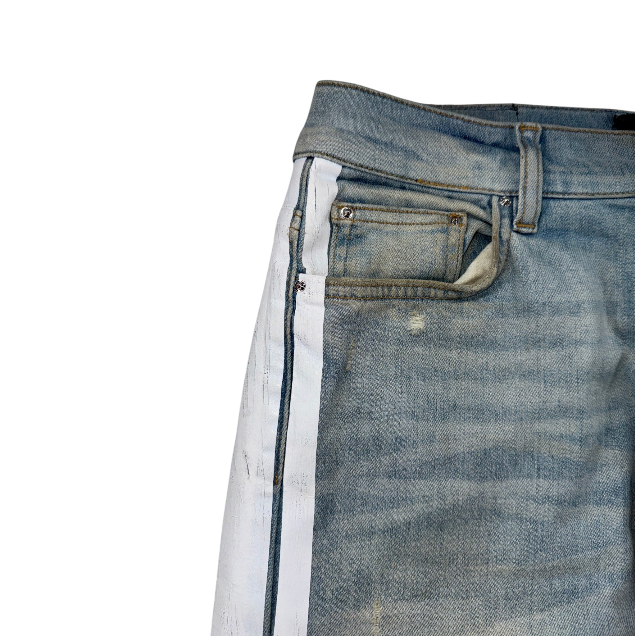 Amiri Stripe Light Wash & White Jeans