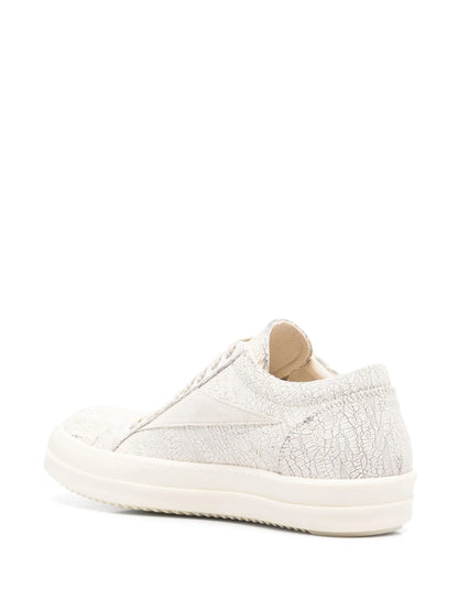 Rick Owens Cracked Vintage Leather White Sneakers