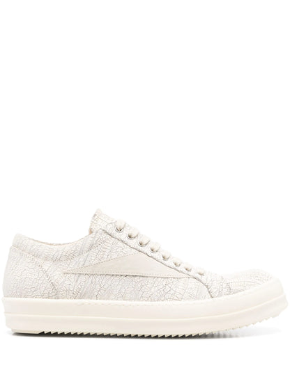 Rick Owens Cracked Vintage Leather White Sneakers