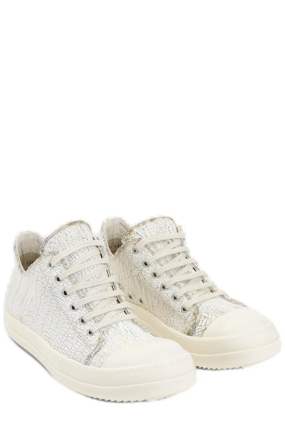 Rick Owens 'Cracked Ramone Low' White Leather Sneakers