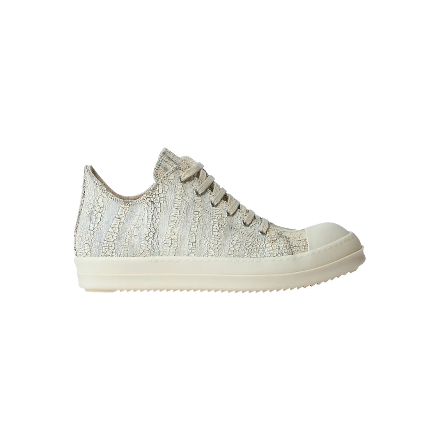 Rick Owens 'Cracked Ramone Low' White Leather Sneakers