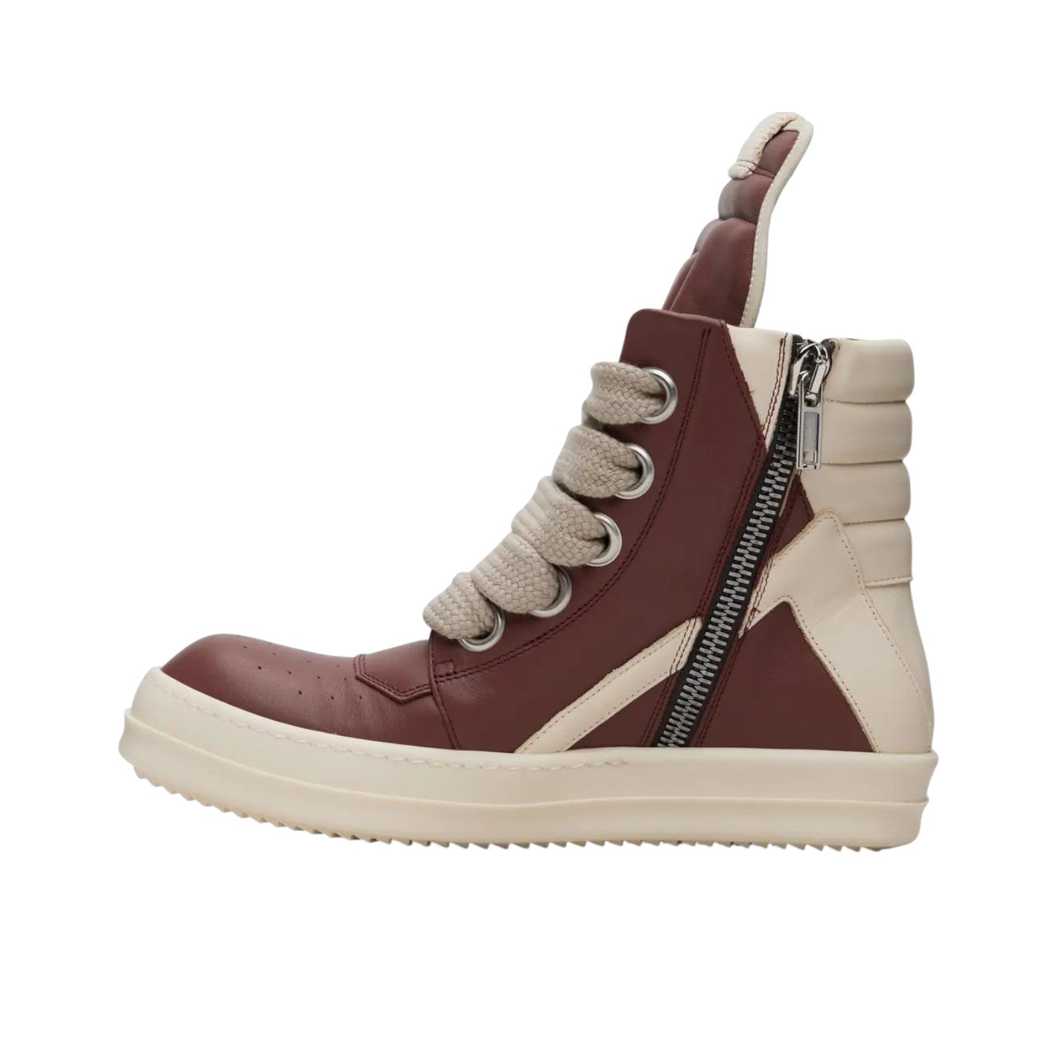 Rick Owens 'Geobasket Jumbo Lace' Hi Maroon & Milk Sneakers