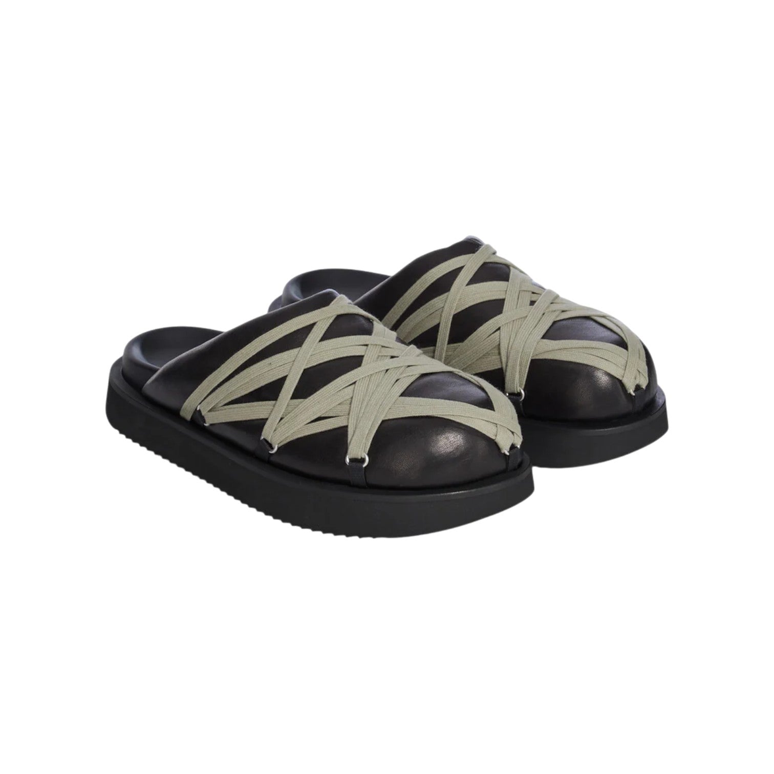 Rick Owens 'Mainline' Padded Megalace Platform Black & Pearl Slides
