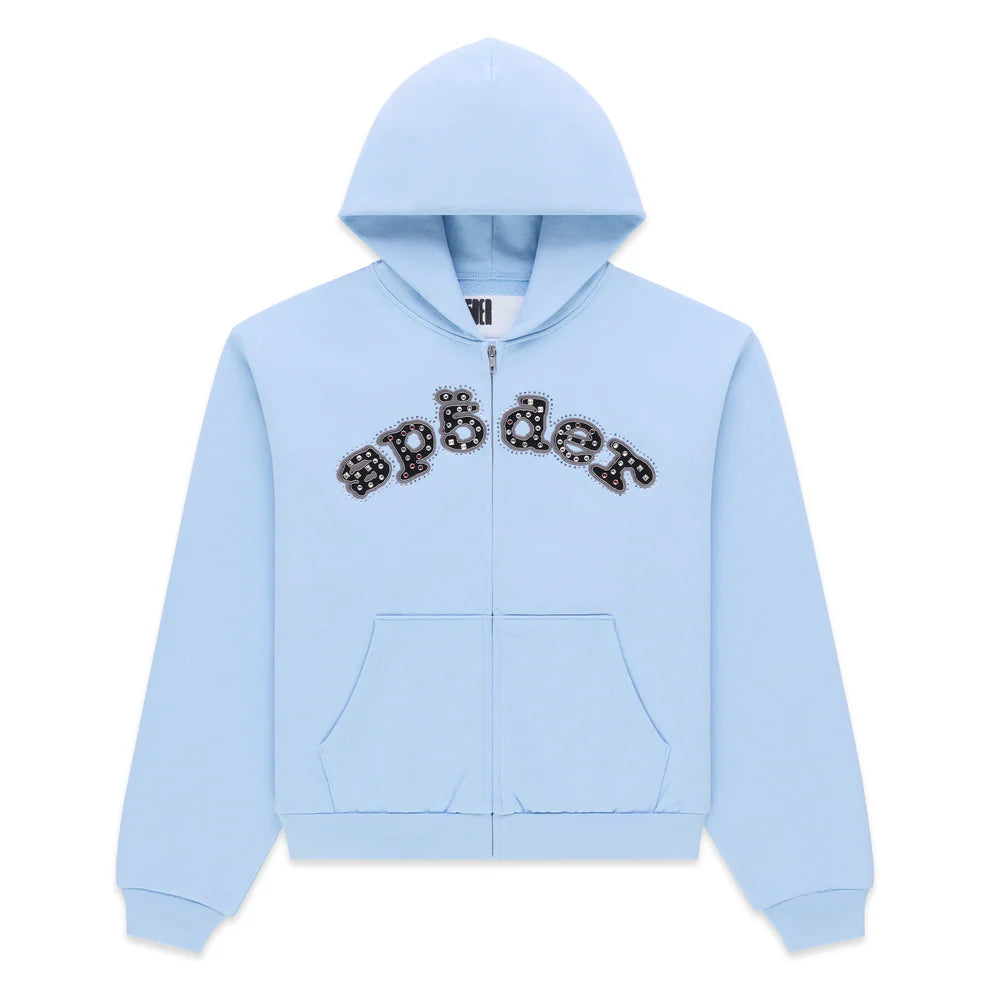 SP5DER 'OG Logo Mixed Stone' Rock Blue Zip Up Hoodie