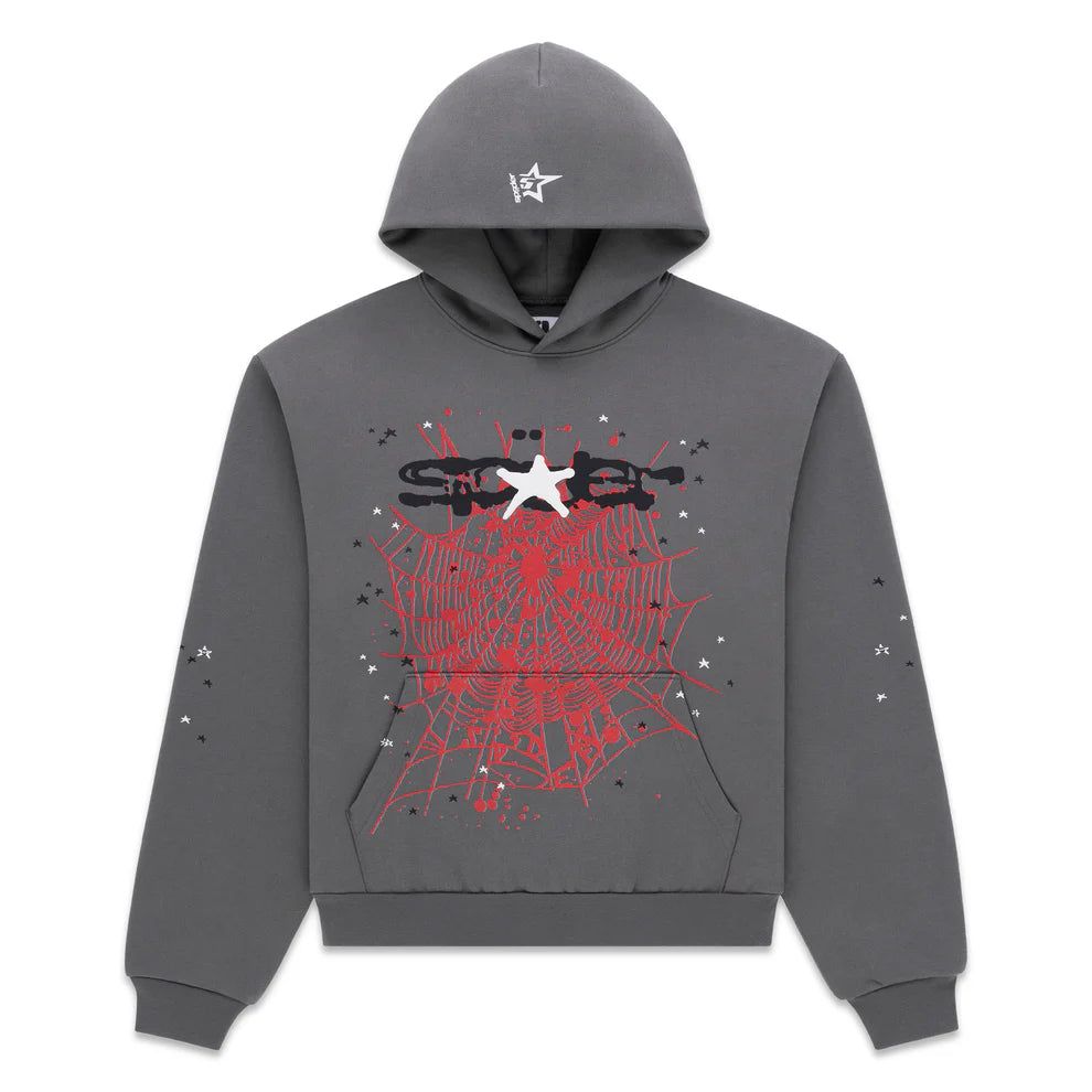 SP5DER 'Splat Punk' Grey & Red Hoodie