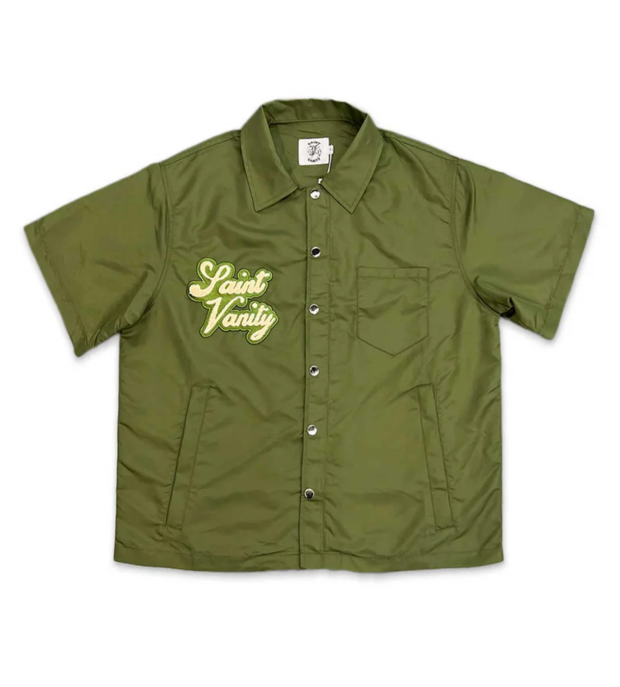 Saint Vanity Olive Nylon Button Up Shirt
