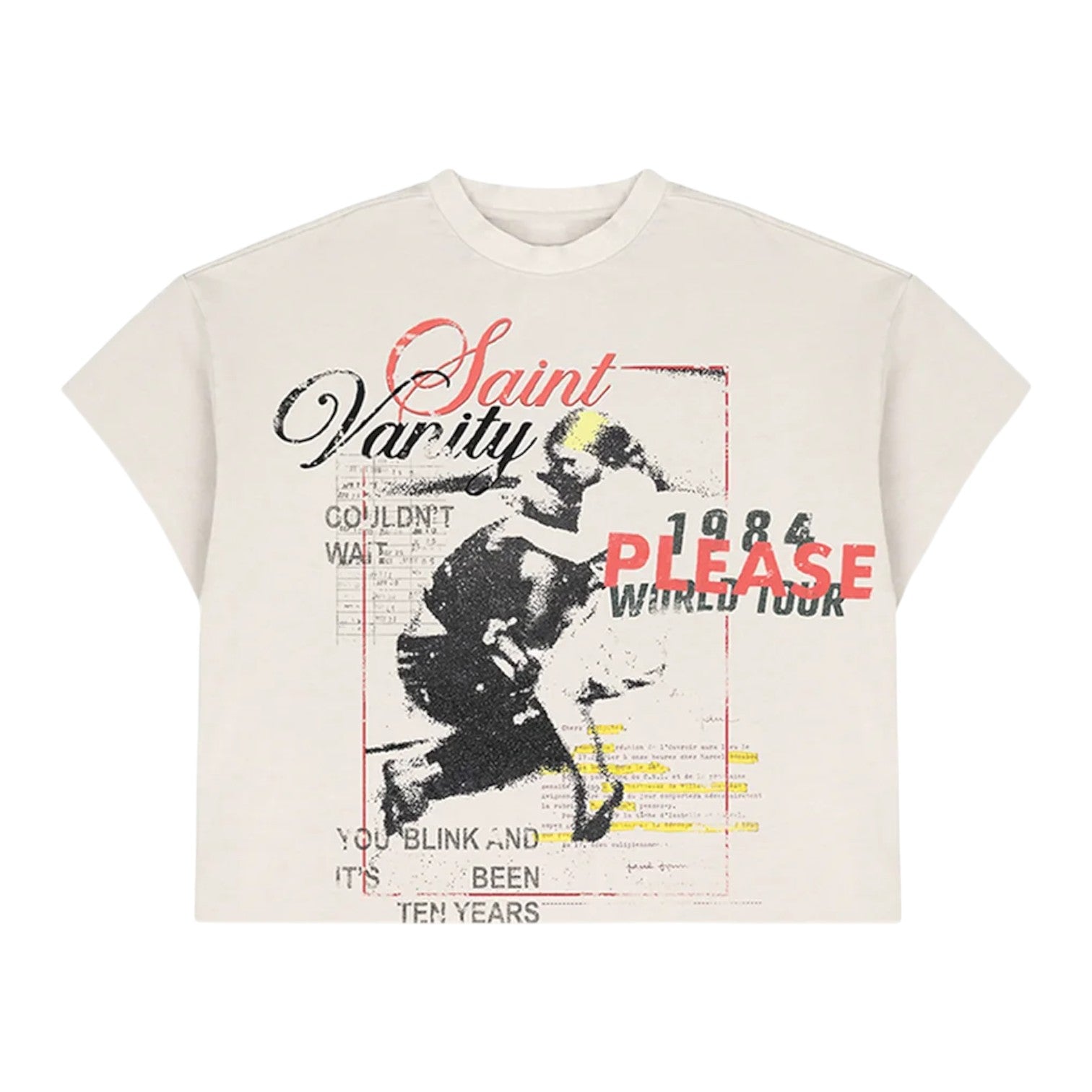 Saint Vanity 'YES PLEASE!!' Cream Cropped Sleeve Tee