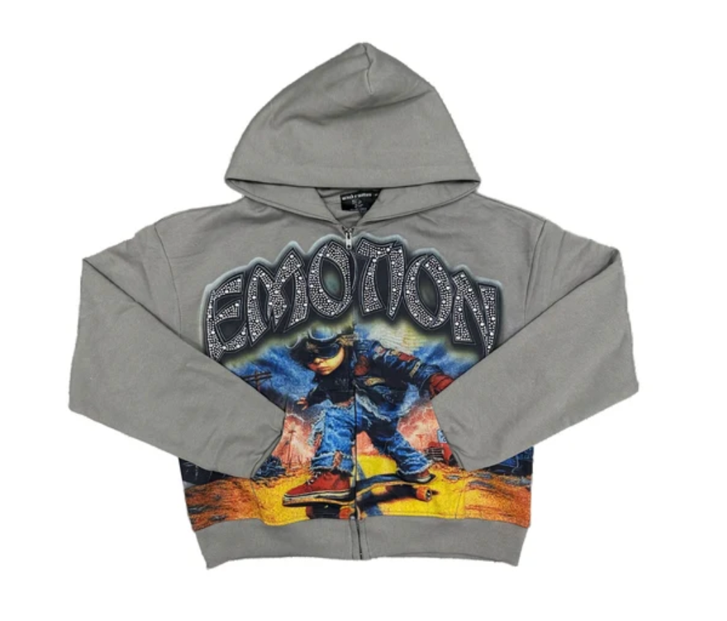 Mixed Emotions 'Last Ride' Rhinestone Grey Hoodie