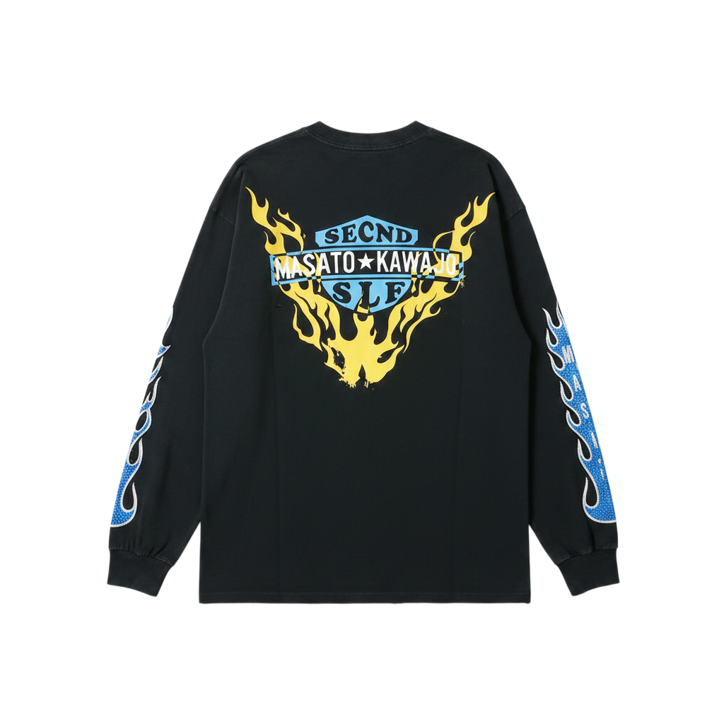 SeCND SLF x Masato Kawajo 'Firestorm' Vintage Black LS Tee