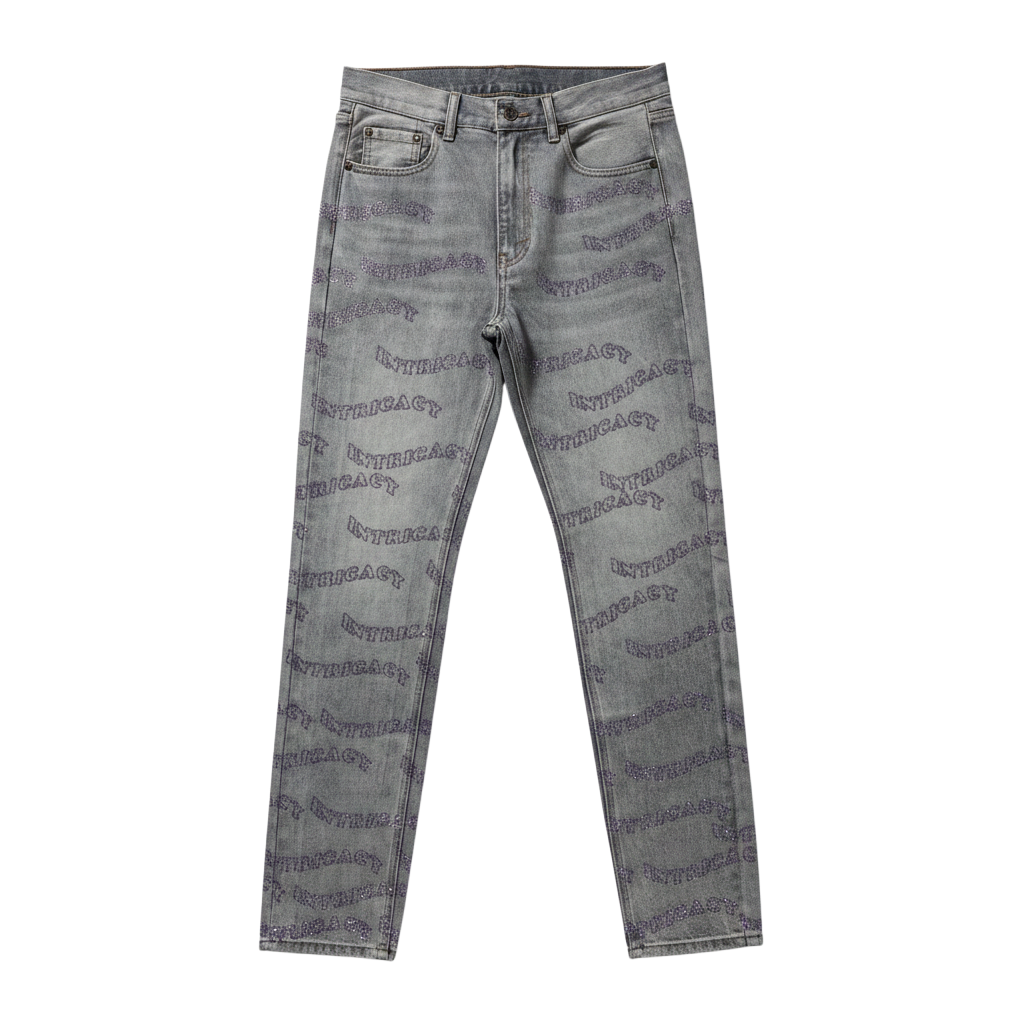 Lost Intricacy 'All Over Rhinestone' Grey & Purple Jeans