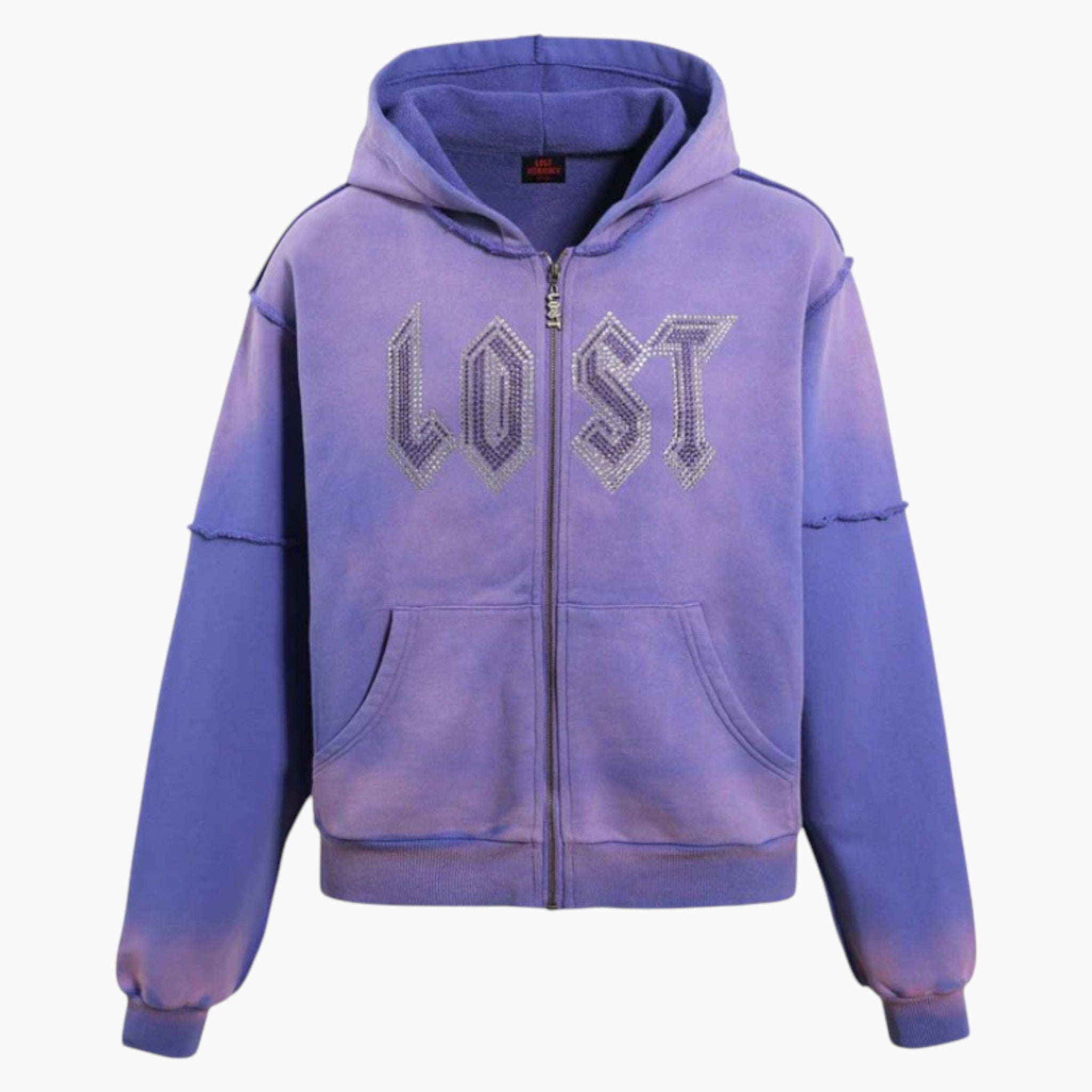 Lost Intricacy Rhinestone Zip Up Purple Hoodie