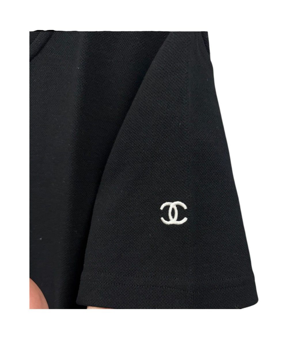 Chanel 'CC Embroidered' Black & White Henley Tee