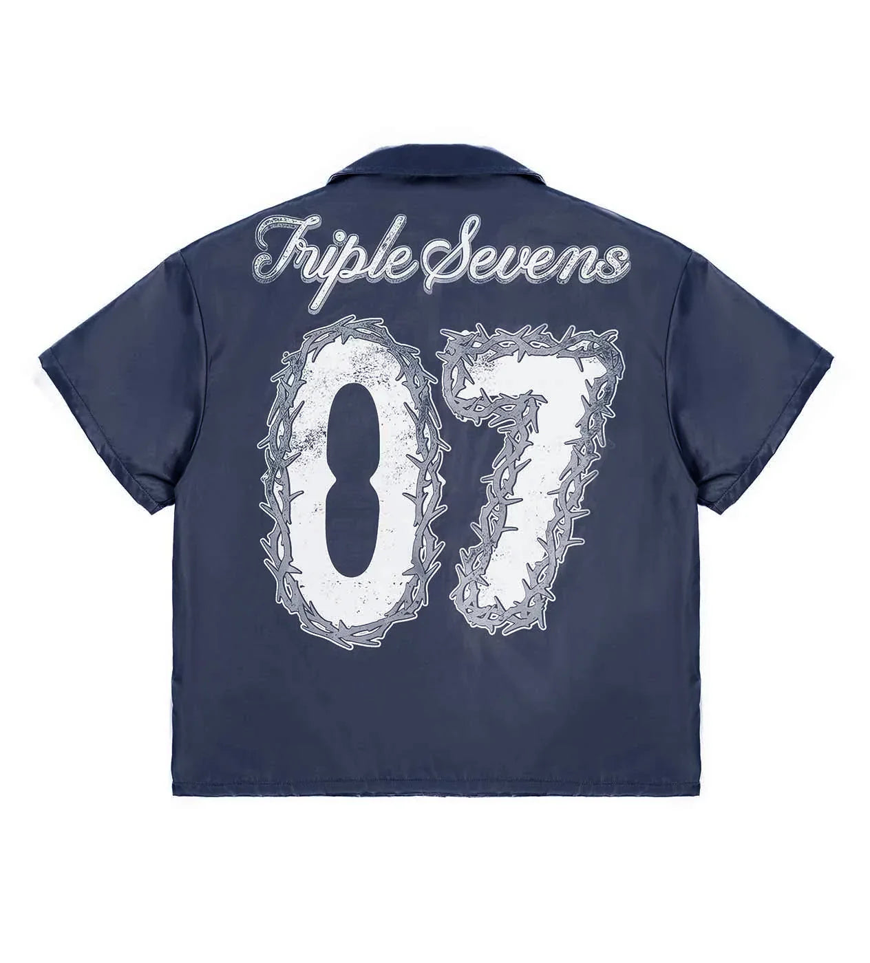 Triple Sevens 7 Nylon Navy Blue Button Up Shirt