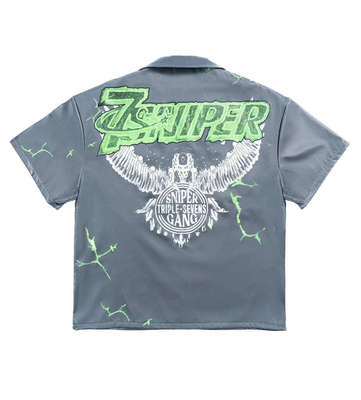 Triple Sevens 7 Grey & Green Nylon Button Up Shirt