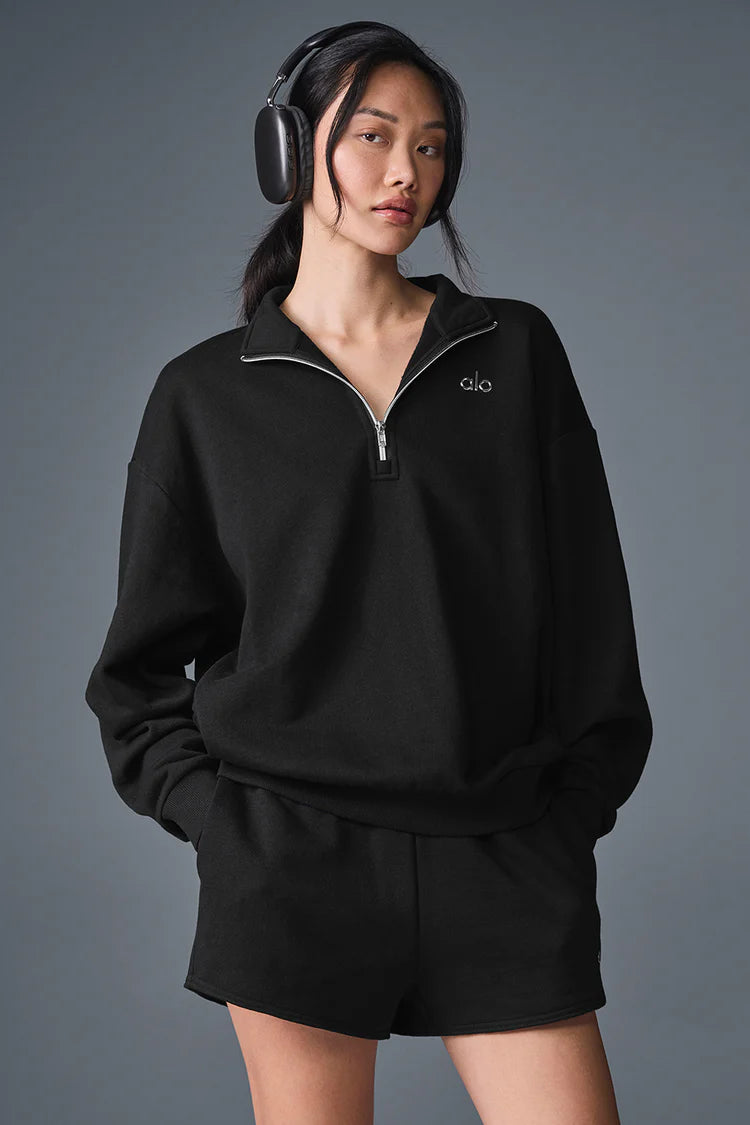 ALO 'Accolade' Black Quarter Zip Pullover