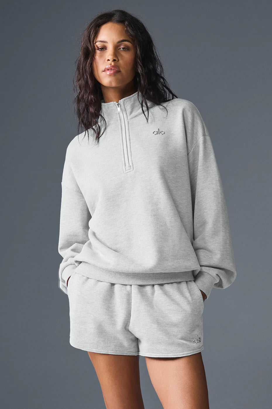 ALO 'Accolade' Grey Quarter Zip Pullover