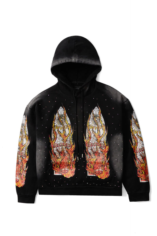 WDW "Faded Flame Glass" Coal Rhinestone Hoodie