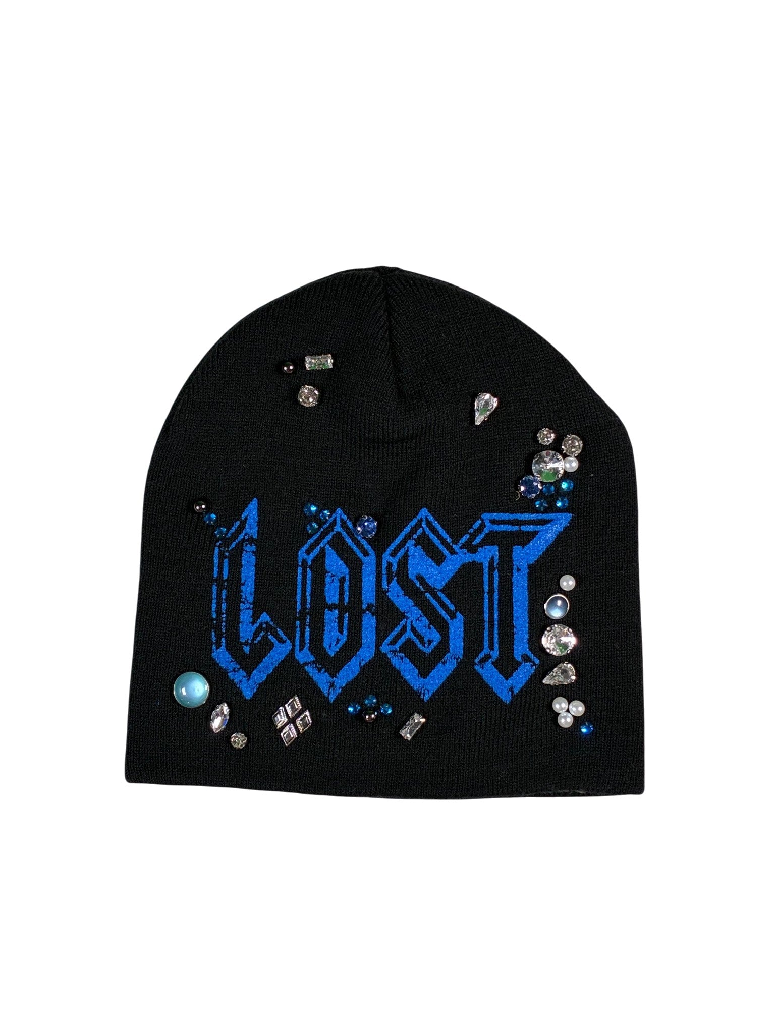 Lost Intricacy 'Clear Rhinestone' Black & Blue Beanie