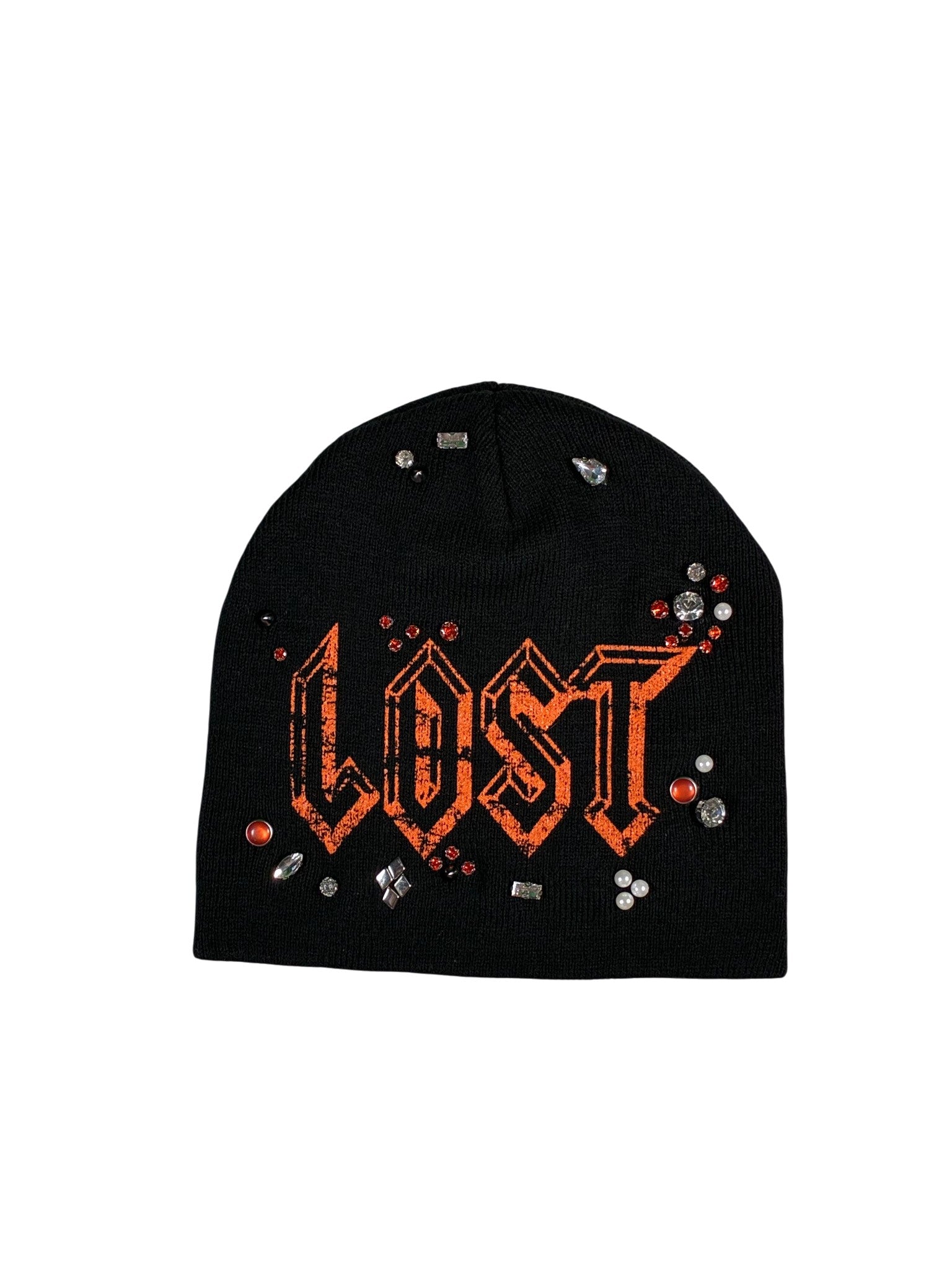 Lost Intricacy 'Clear Rhinestone' Black & Orange Beanie