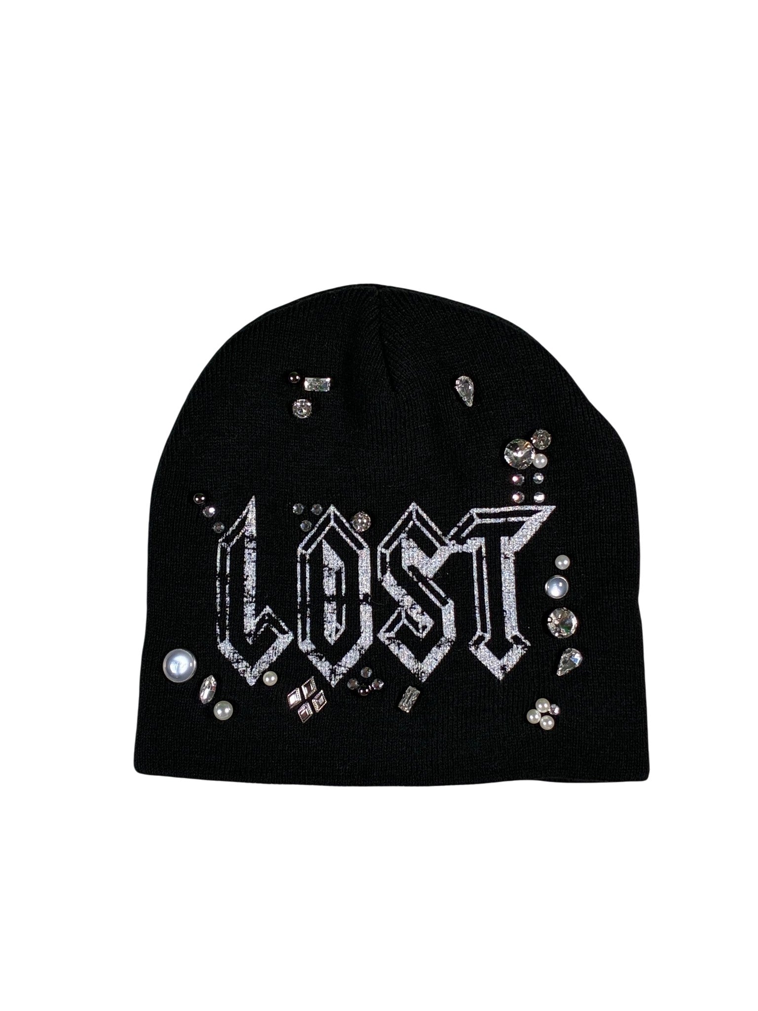 Lost Intricacy 'Clear Rhinestone' Black & Silver Beanie